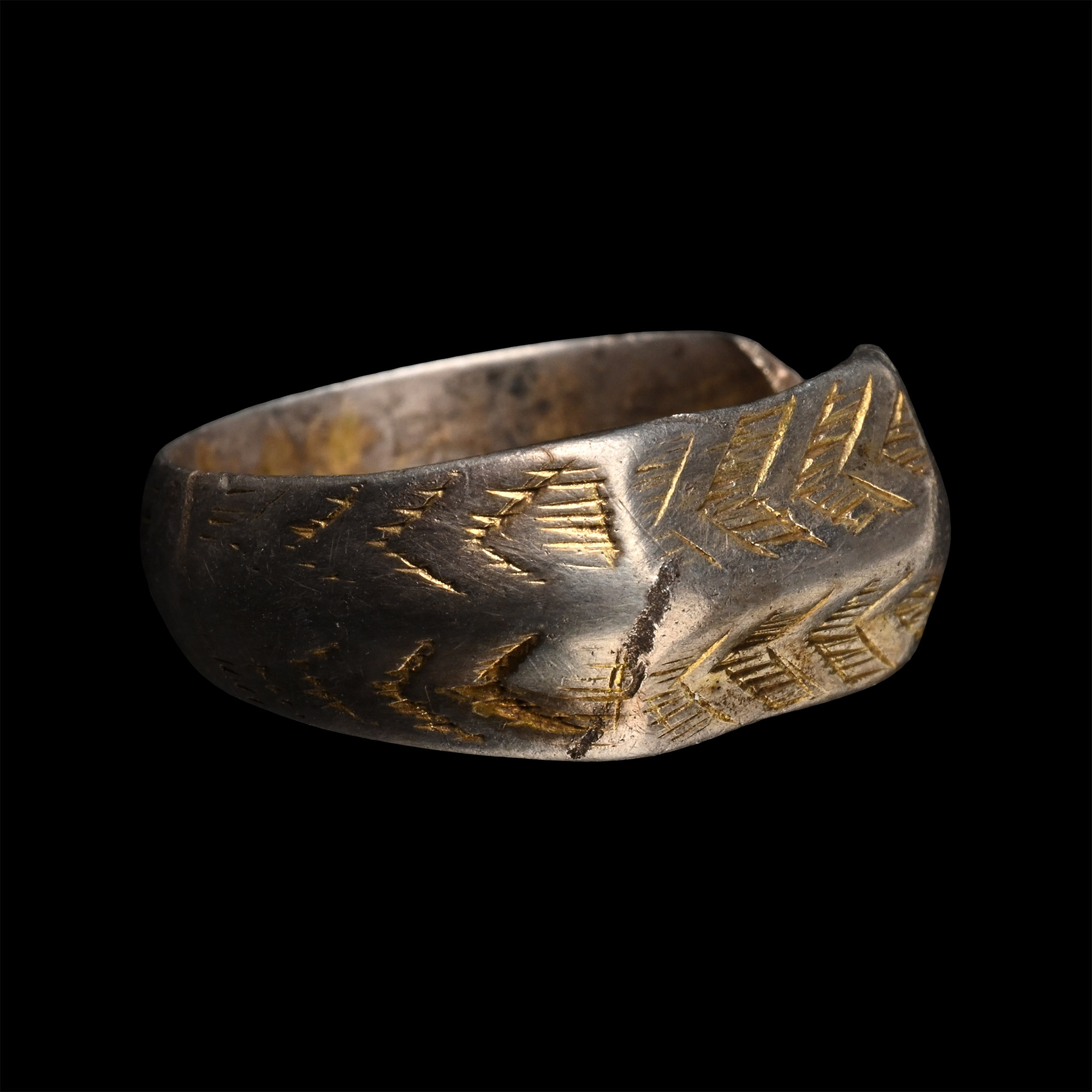 Medieval Silver-Gilt Ring with Hatching