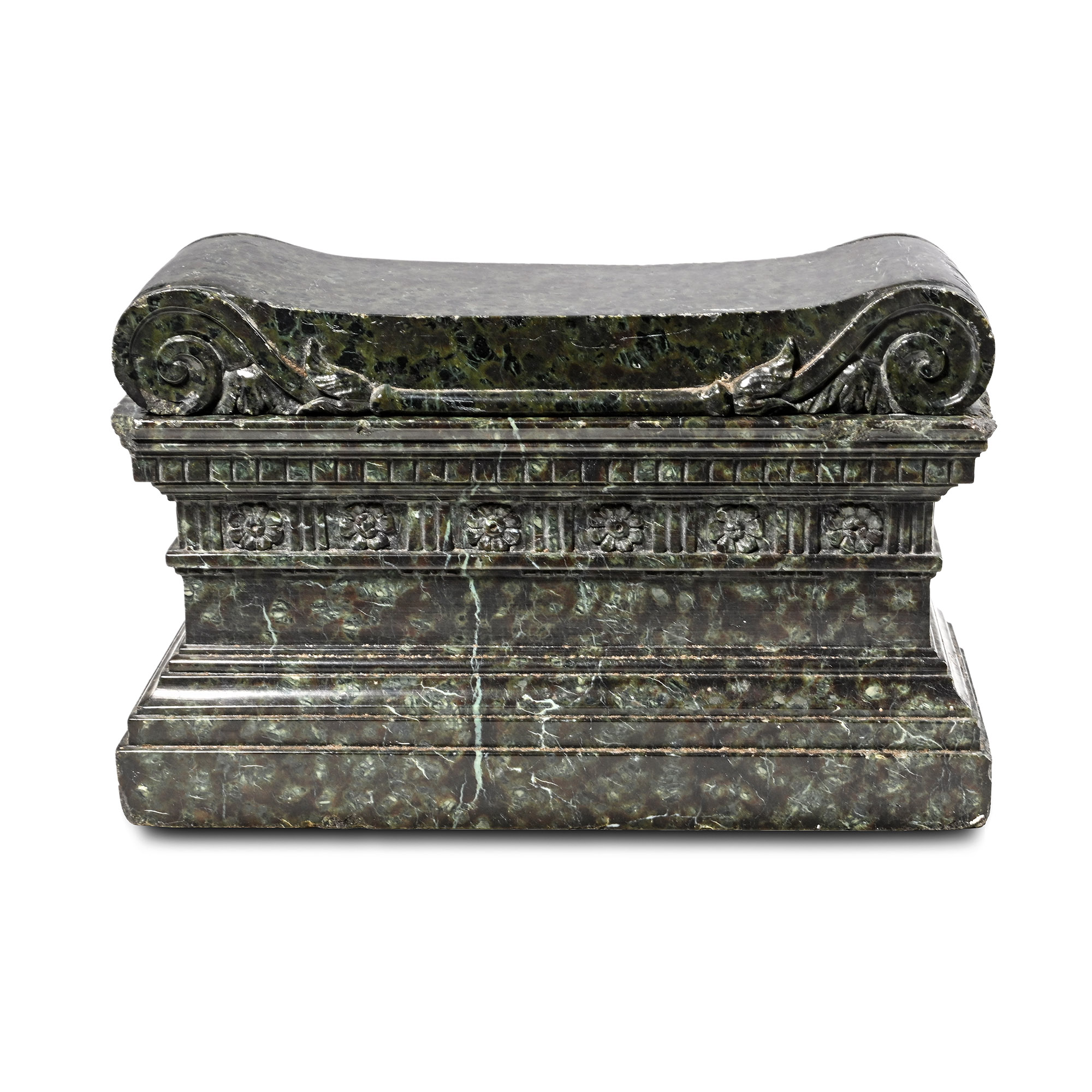 Italian Grand Tour Serpentine Marble Inkwell Modelled as the Sarcophagus of Lucius Cornelius Scipio