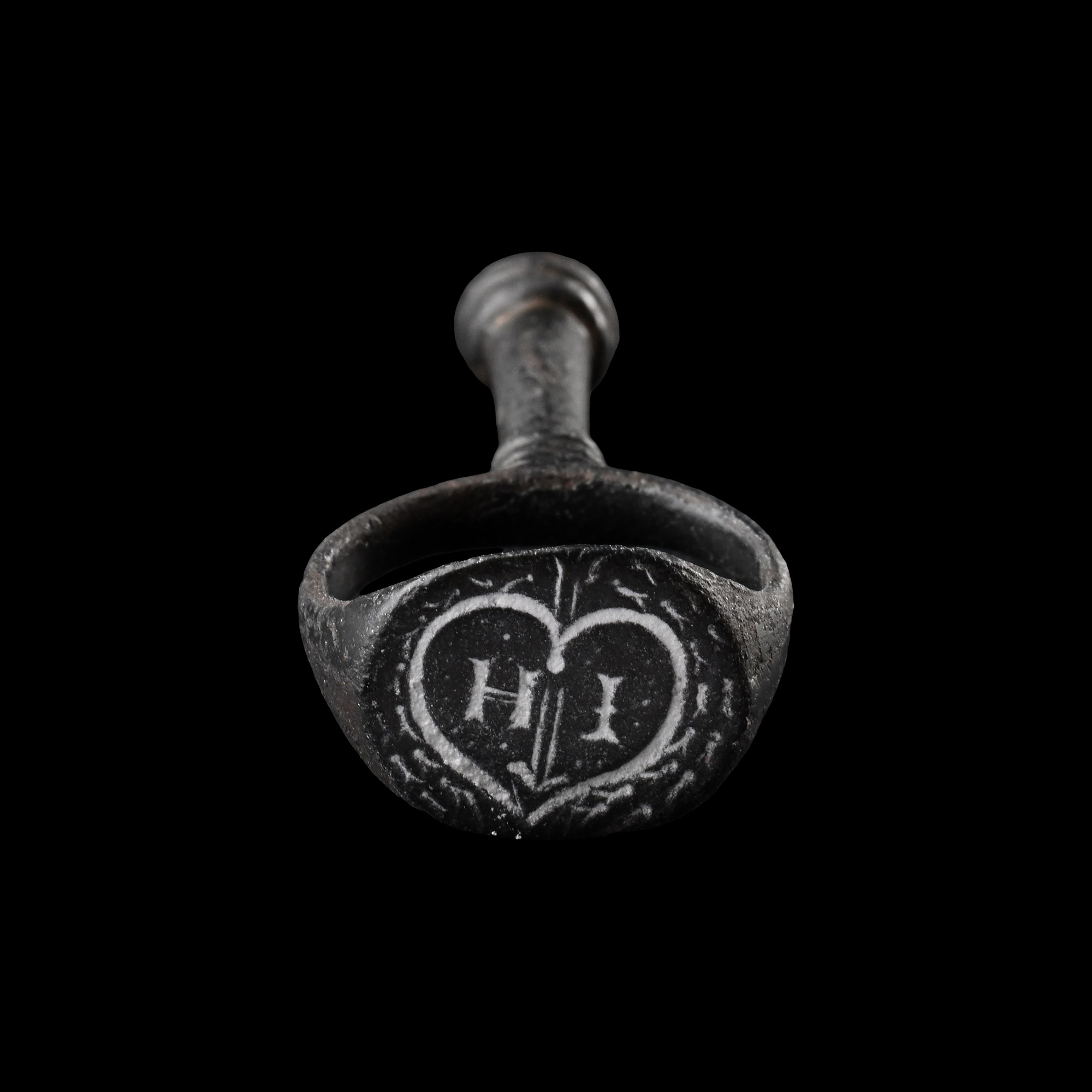 Post Medieval Bronze Seal Matrix and Pipe Tamper with Heart and H I