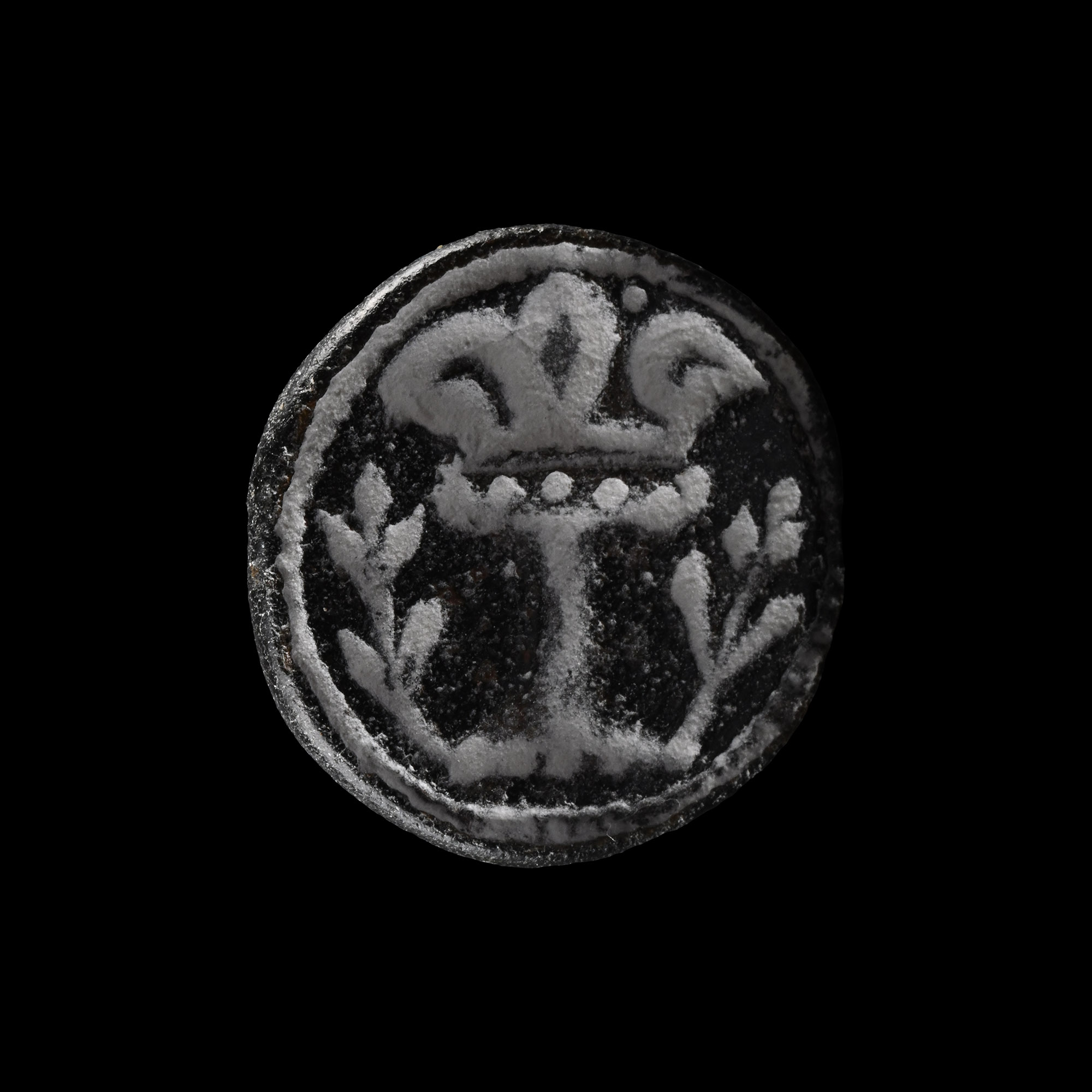 Large Medieval Bronze Seal Matrix with Crowned I