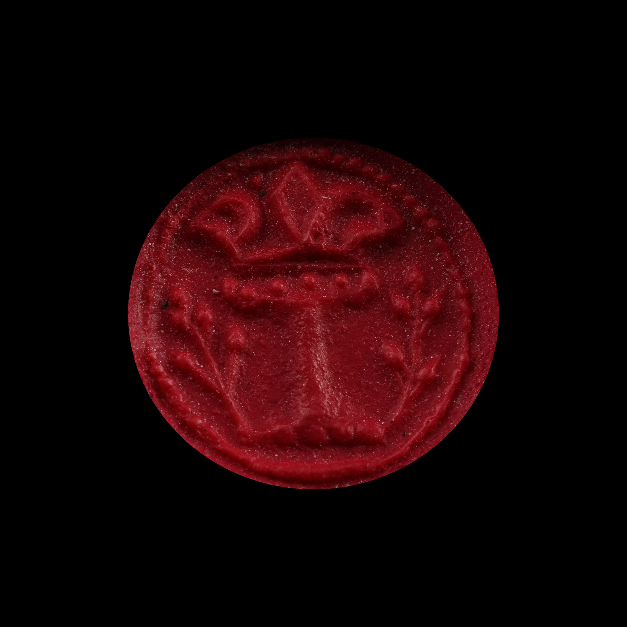 Large Medieval Bronze Seal Matrix with Crowned I