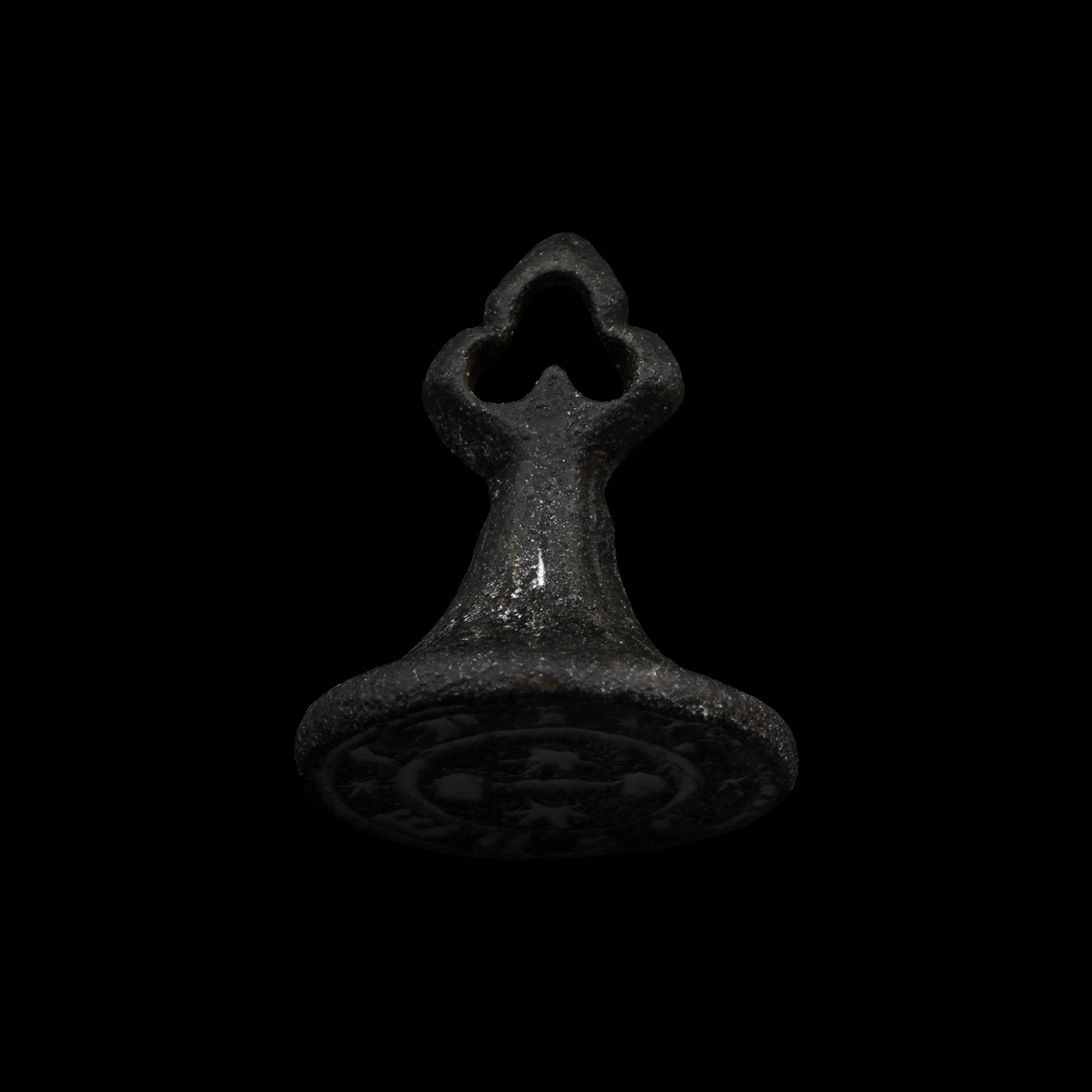 Medieval Bronze Seal Matrix with I and Stars