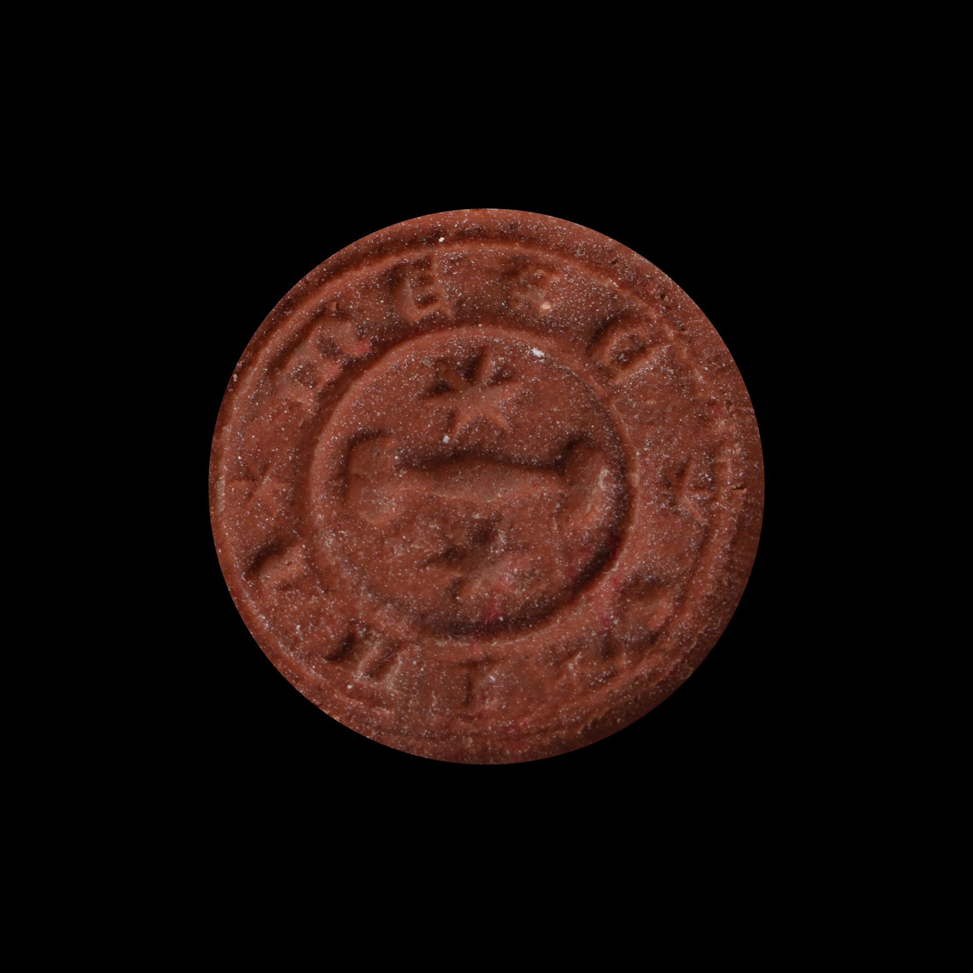 Medieval Bronze Seal Matrix with I and Stars