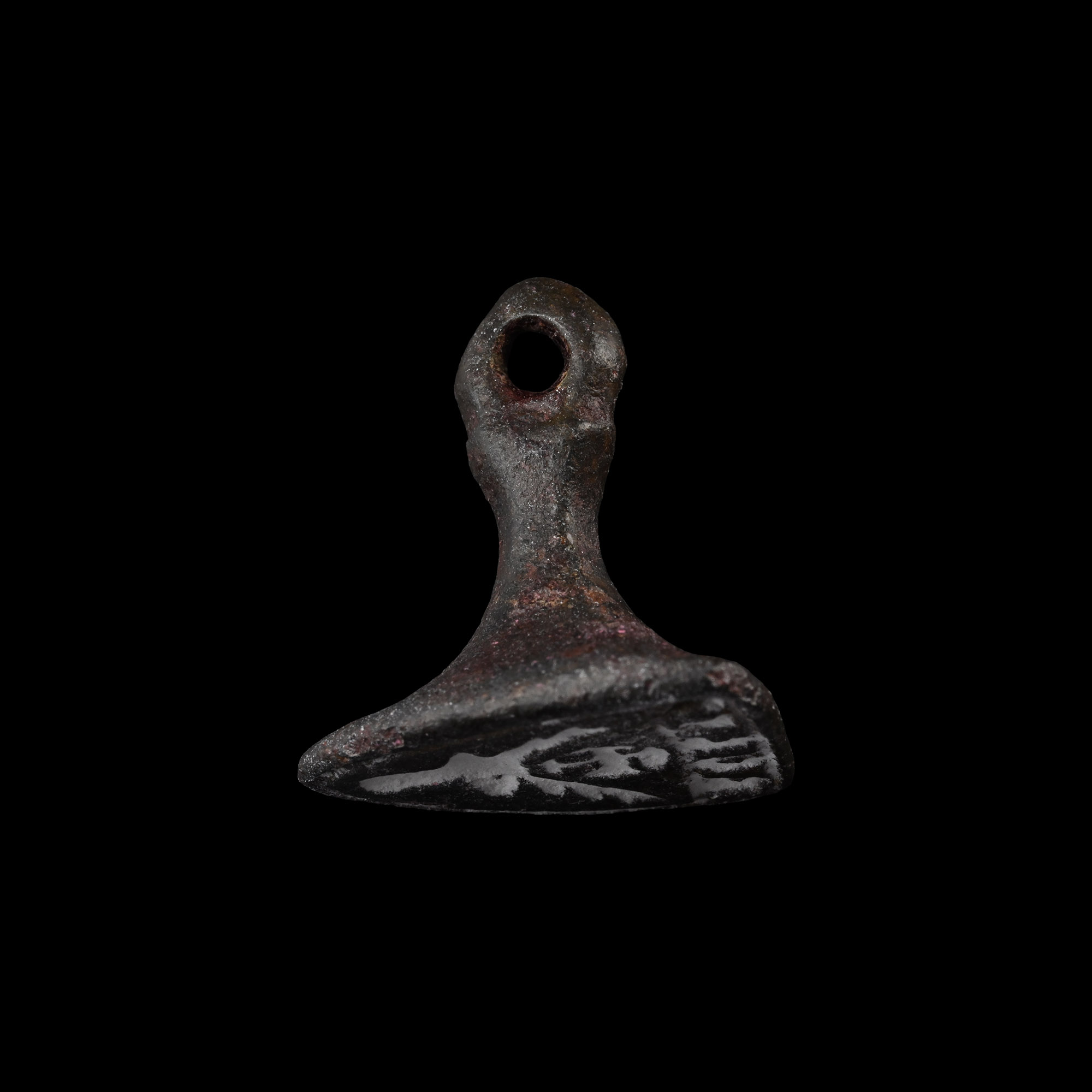 Medieval Bronze Seal Matrix with Cross Over Stag's Head
