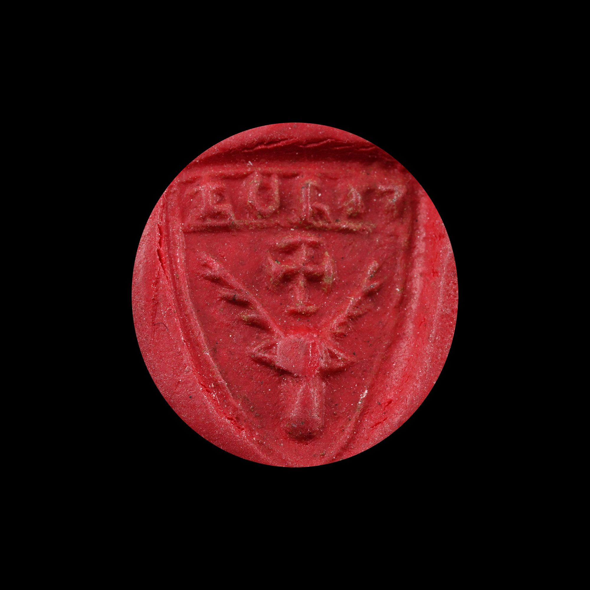 Medieval Bronze Seal Matrix with Cross Over Stag's Head