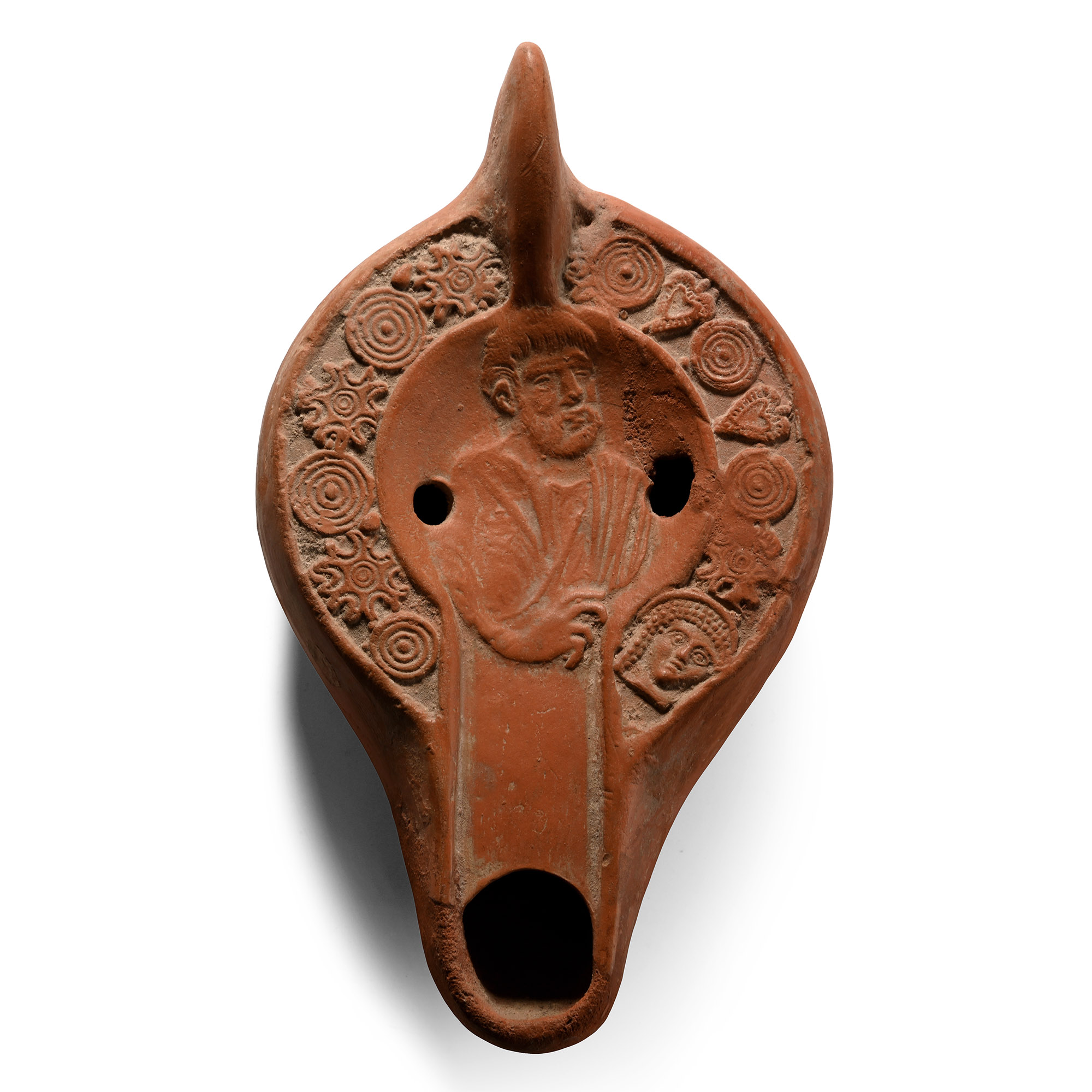 Late Roman Terracotta Oil Lamp with Bust