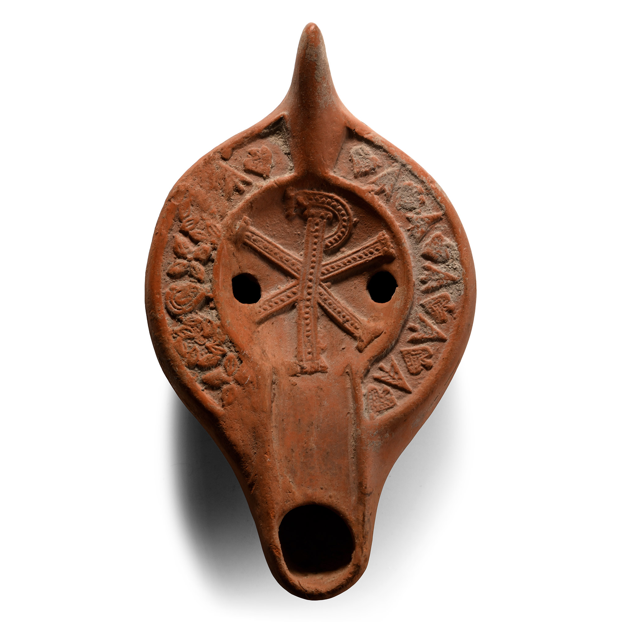 Late Roman Terracotta Oil Lamp with Chi Rho