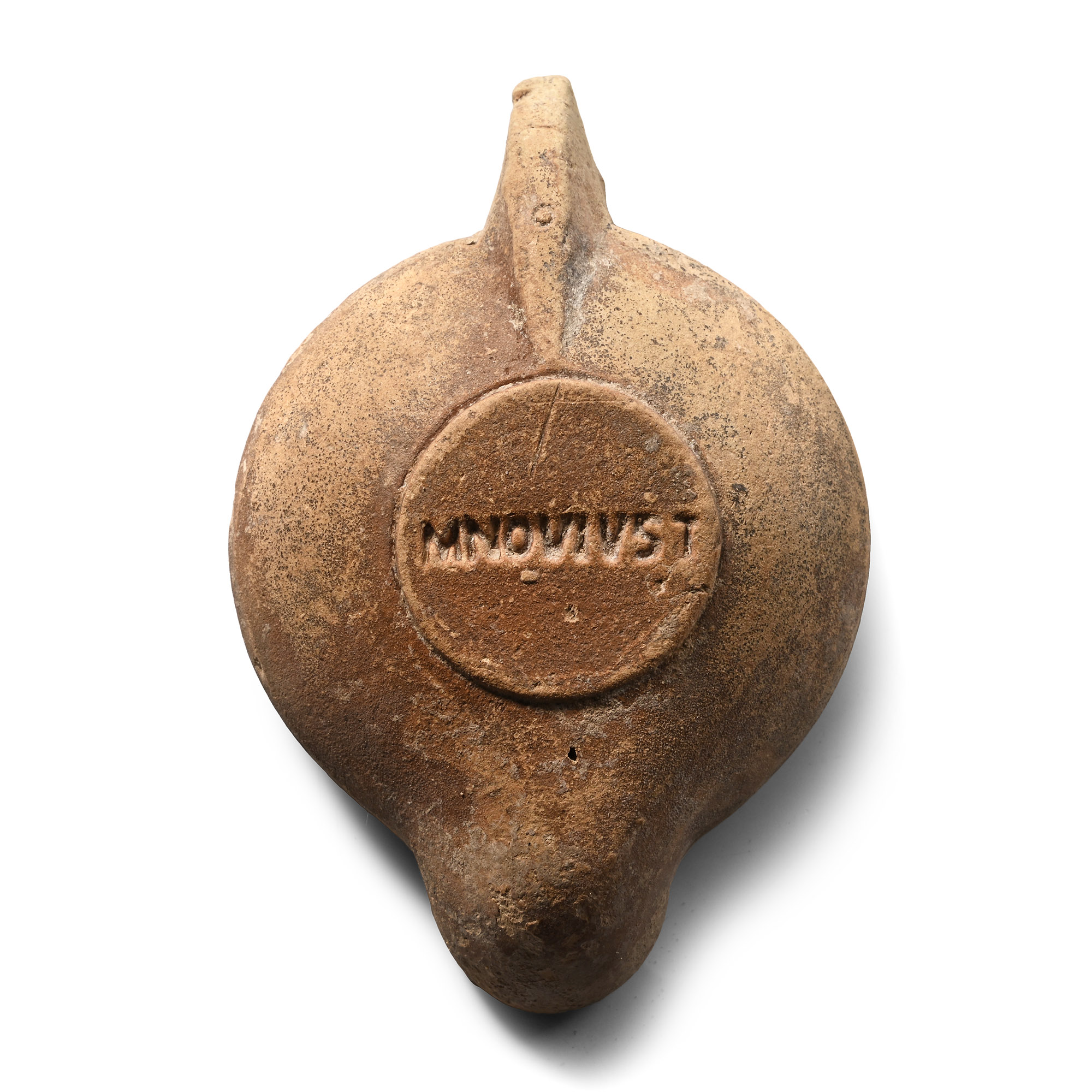 Roman Terracotta Oil Lamp with Figure Carrying an Amphora