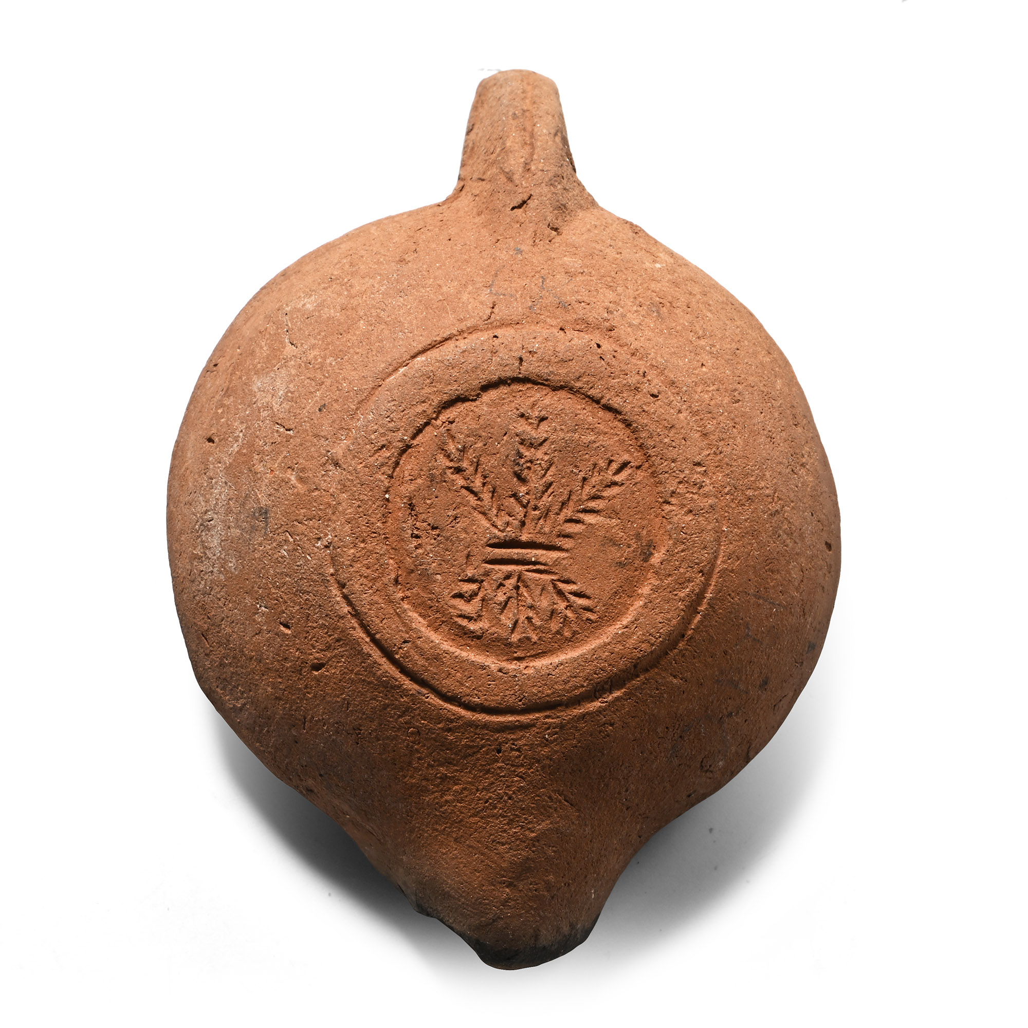 Roman Terracotta Oil Lamp with Figure with Bushel Maker's Mark