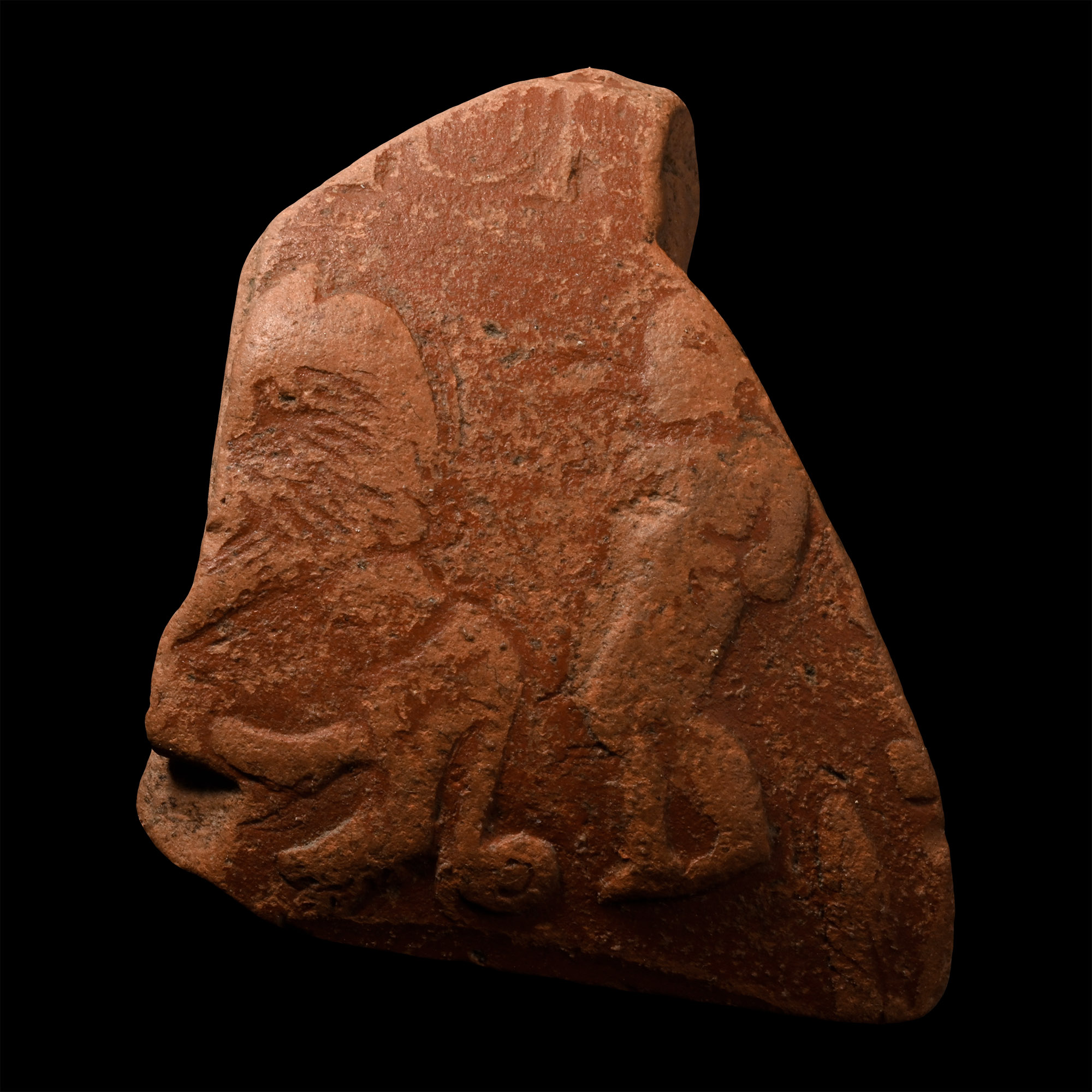 Roman Redware Bowl Fragment with Gladiator and Lion
