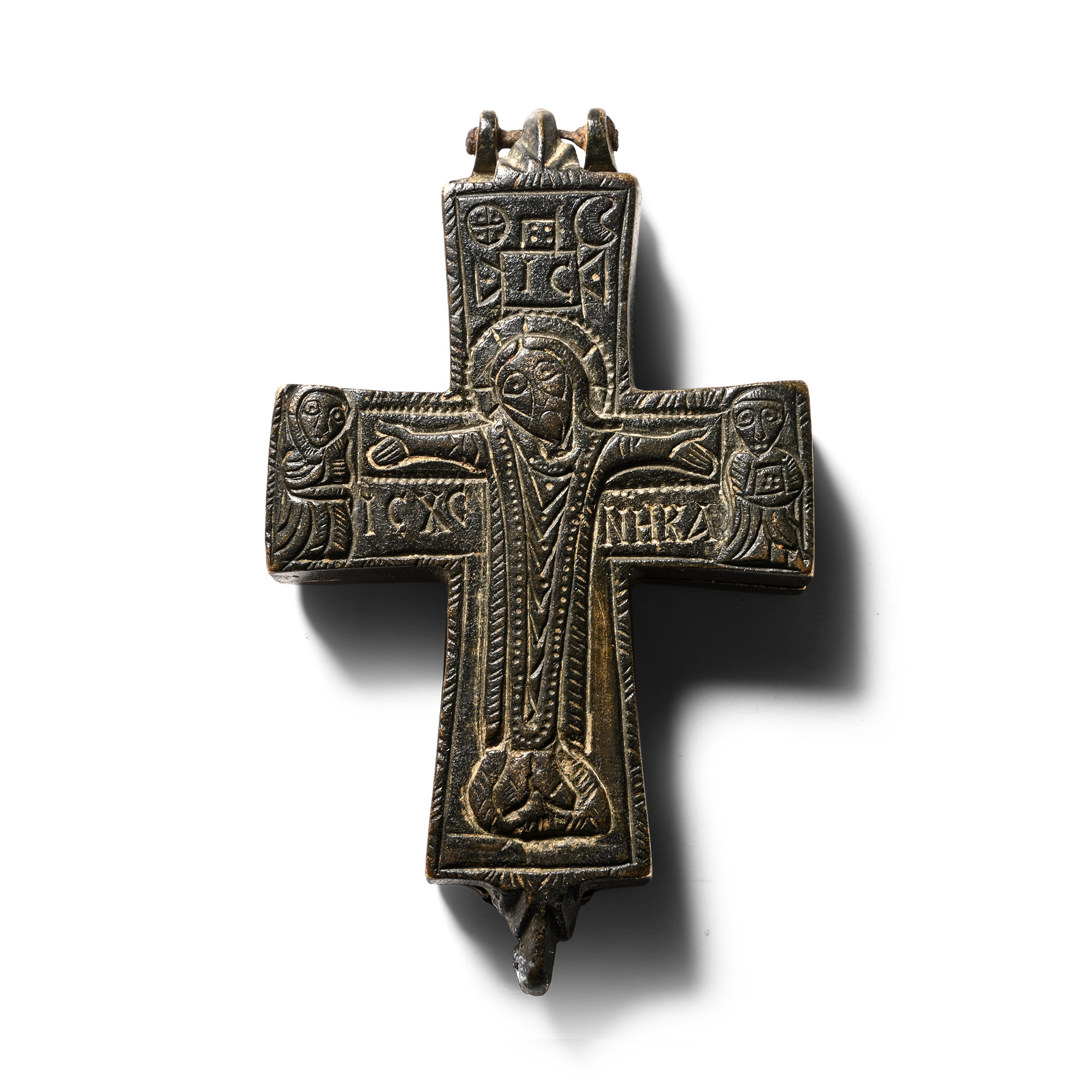 Byzantine Reproduction Bronze Reliquary Cross Pendant