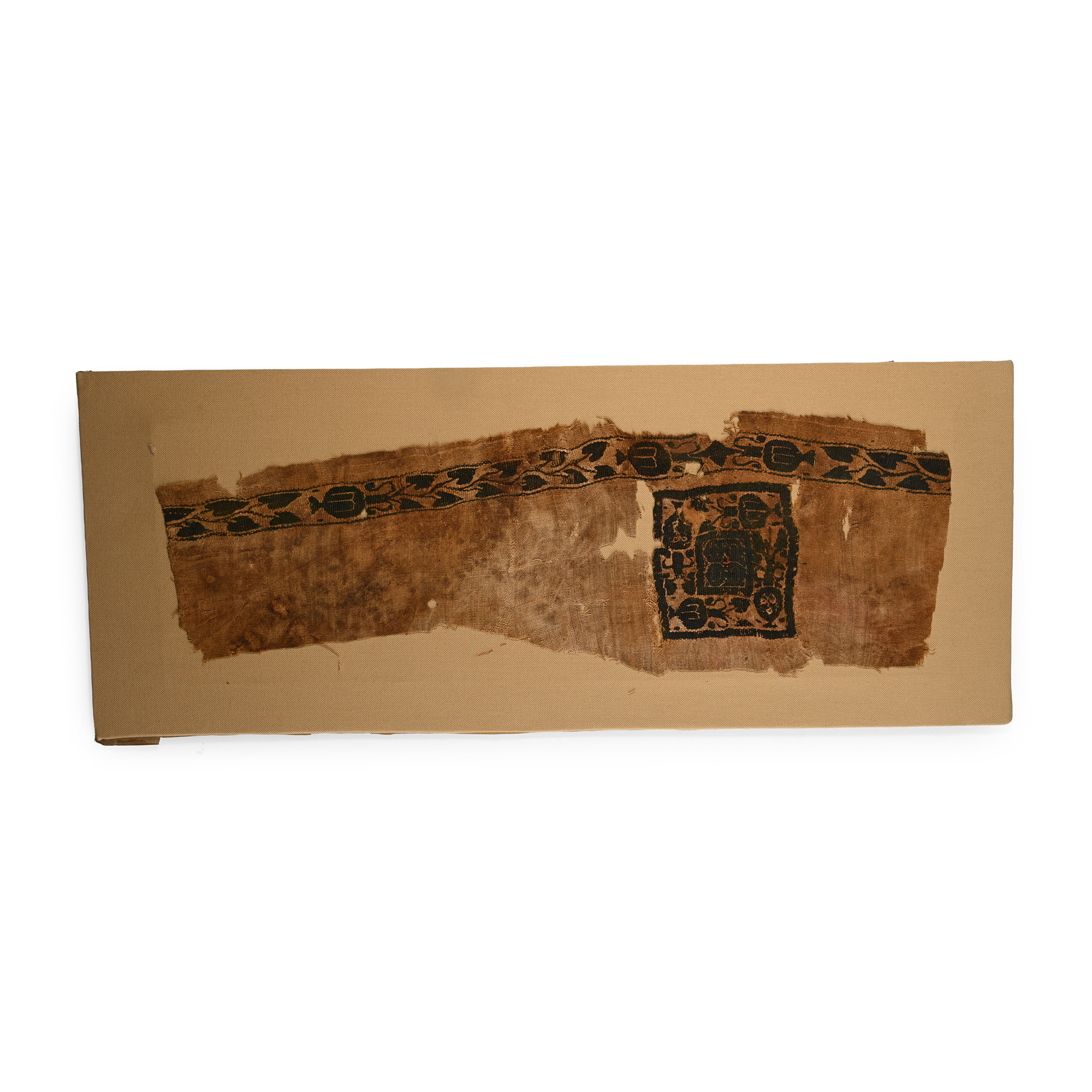 Egyptian Mounted Coptic Tunic Textile Fragment with Clavus and Tabula
