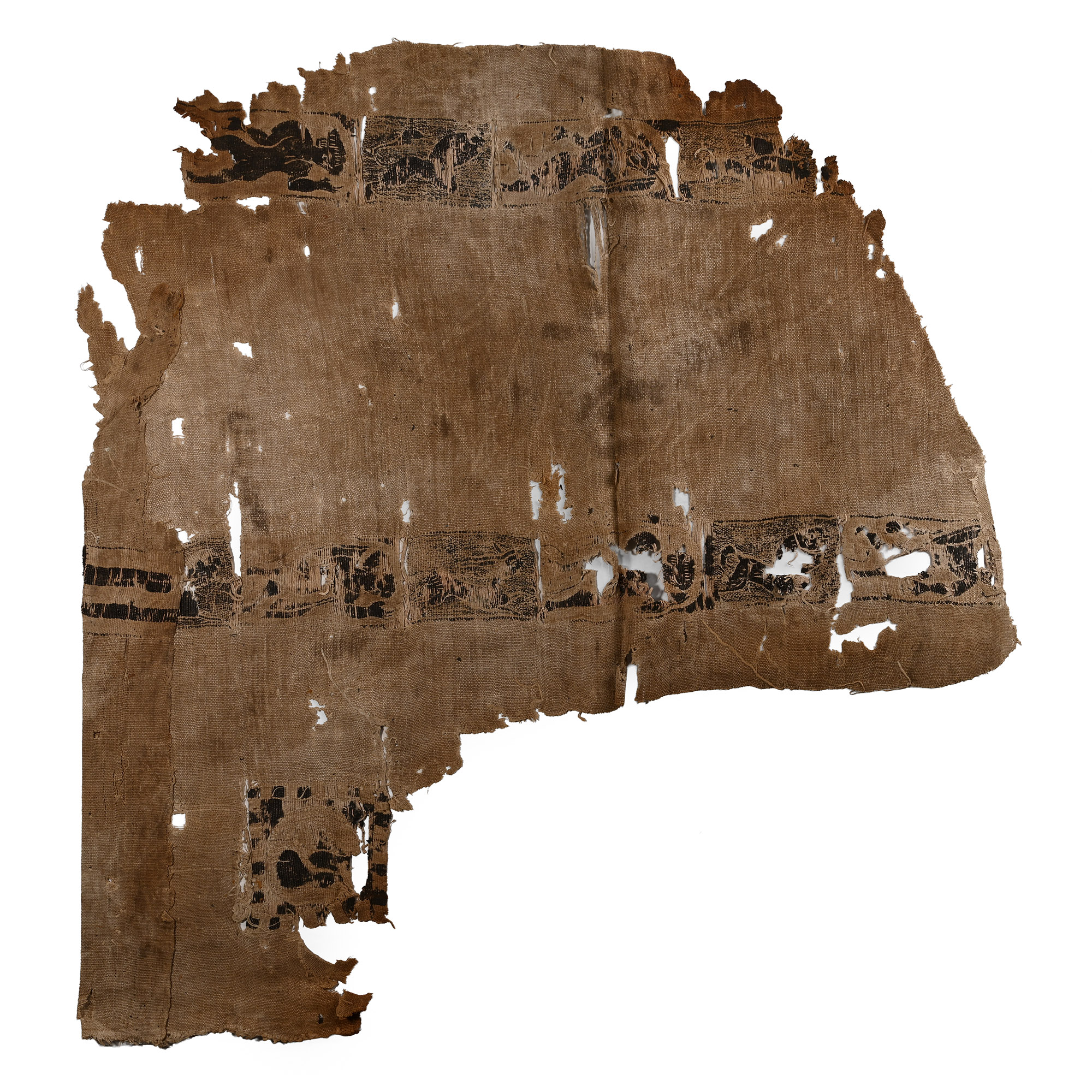 Large Egyptian Coptic Tunic Textile Fragment with Parallel Clavi and Images of Hunting Warriors and Animals