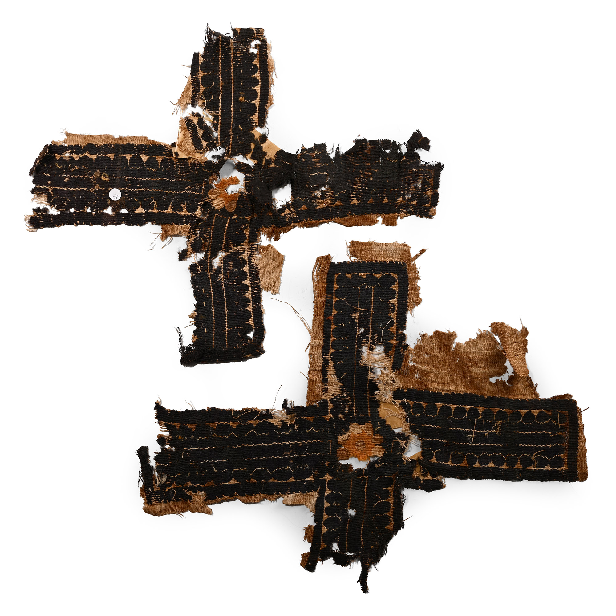 Large Egyptian Coptic Tunic Textile Fragments Embroidered with Geometric Patterns