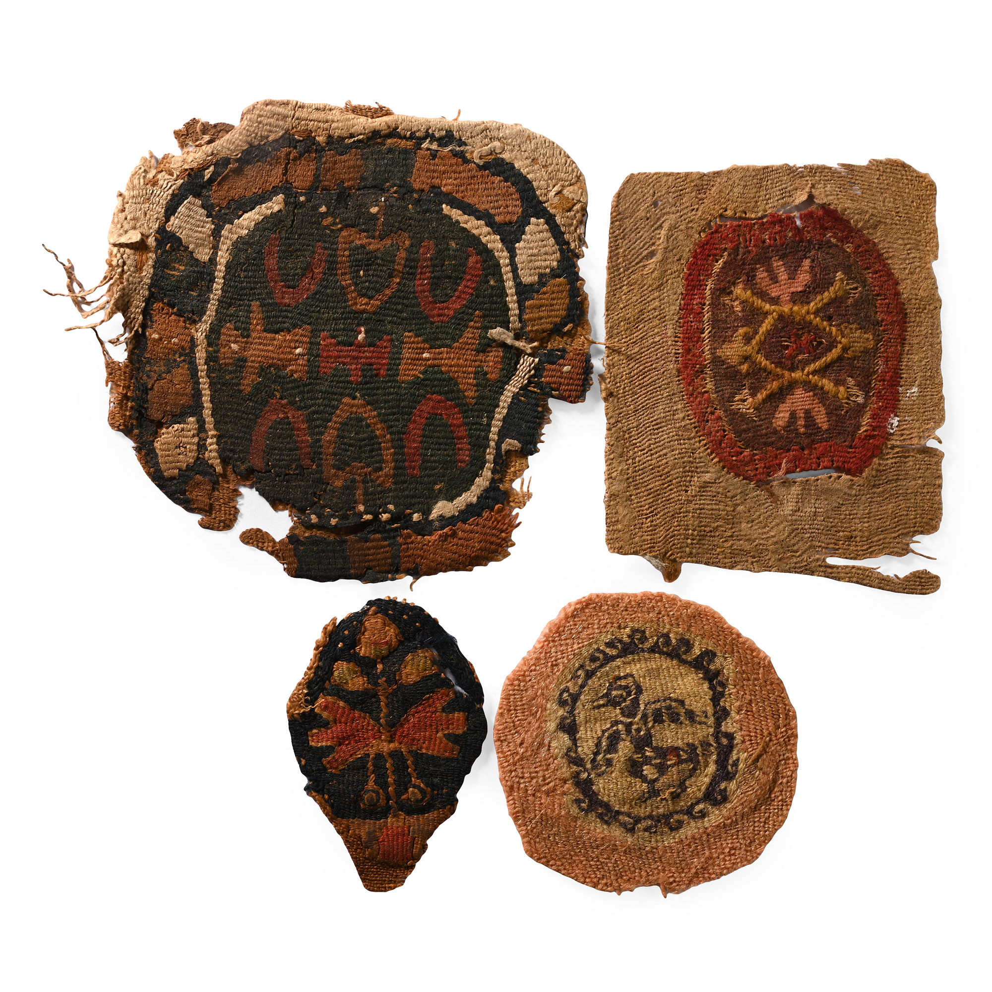 Egyptian Coptic Tunic Textile Fragments of Orbiculi with Vegetation, Animals and Geometric Ornament