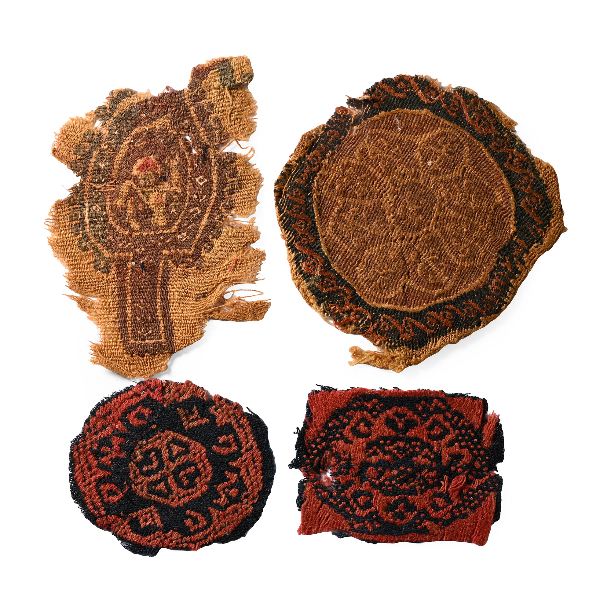 Egyptian Coptic Tunic Textile Fragments of Orbiculi with Vegetation, Figures and Geometric Ornament