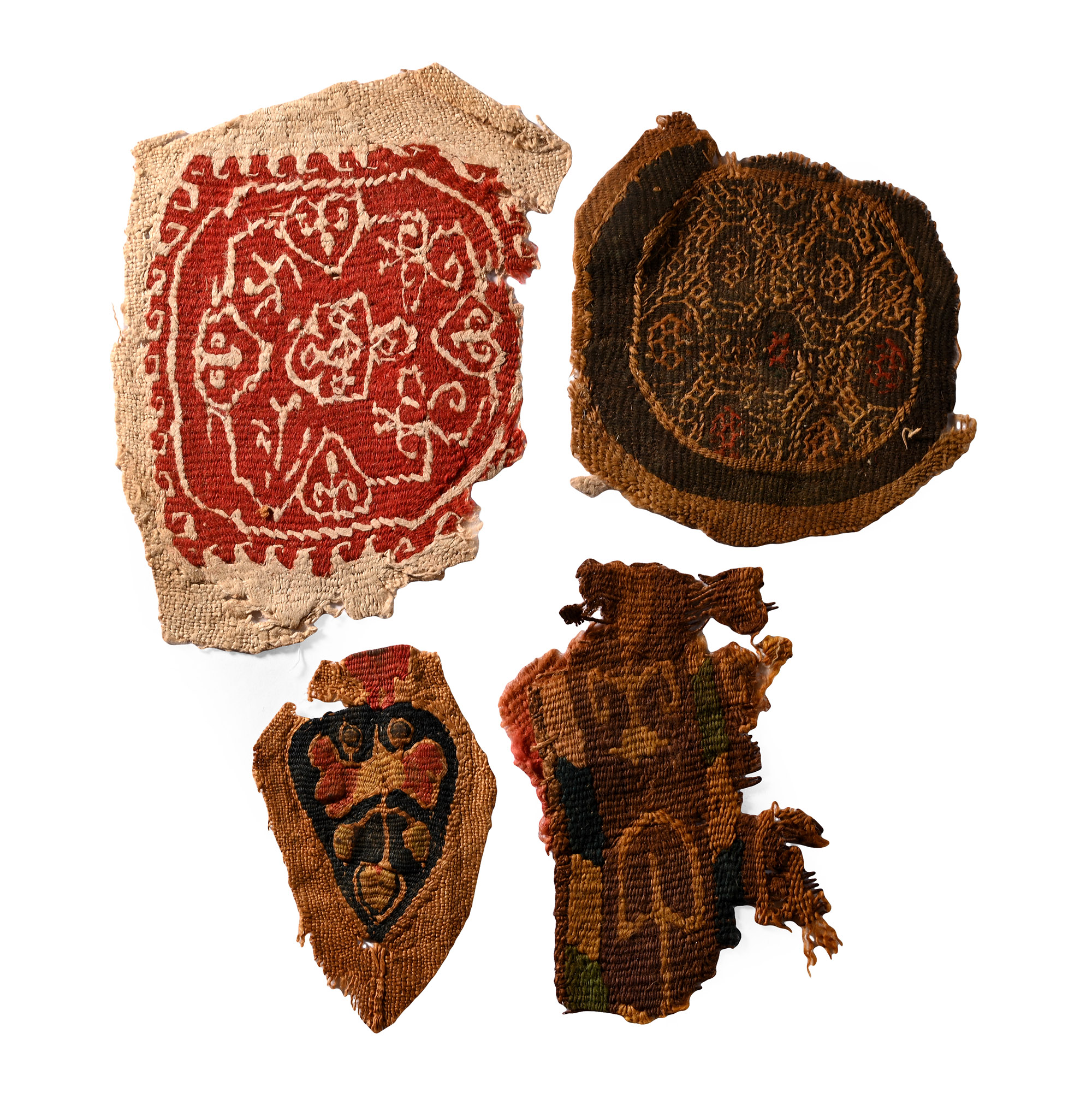 Egyptian Coptic Tunic Textile Fragments of Orbiculi and Segmenta with Geometric Ornament
