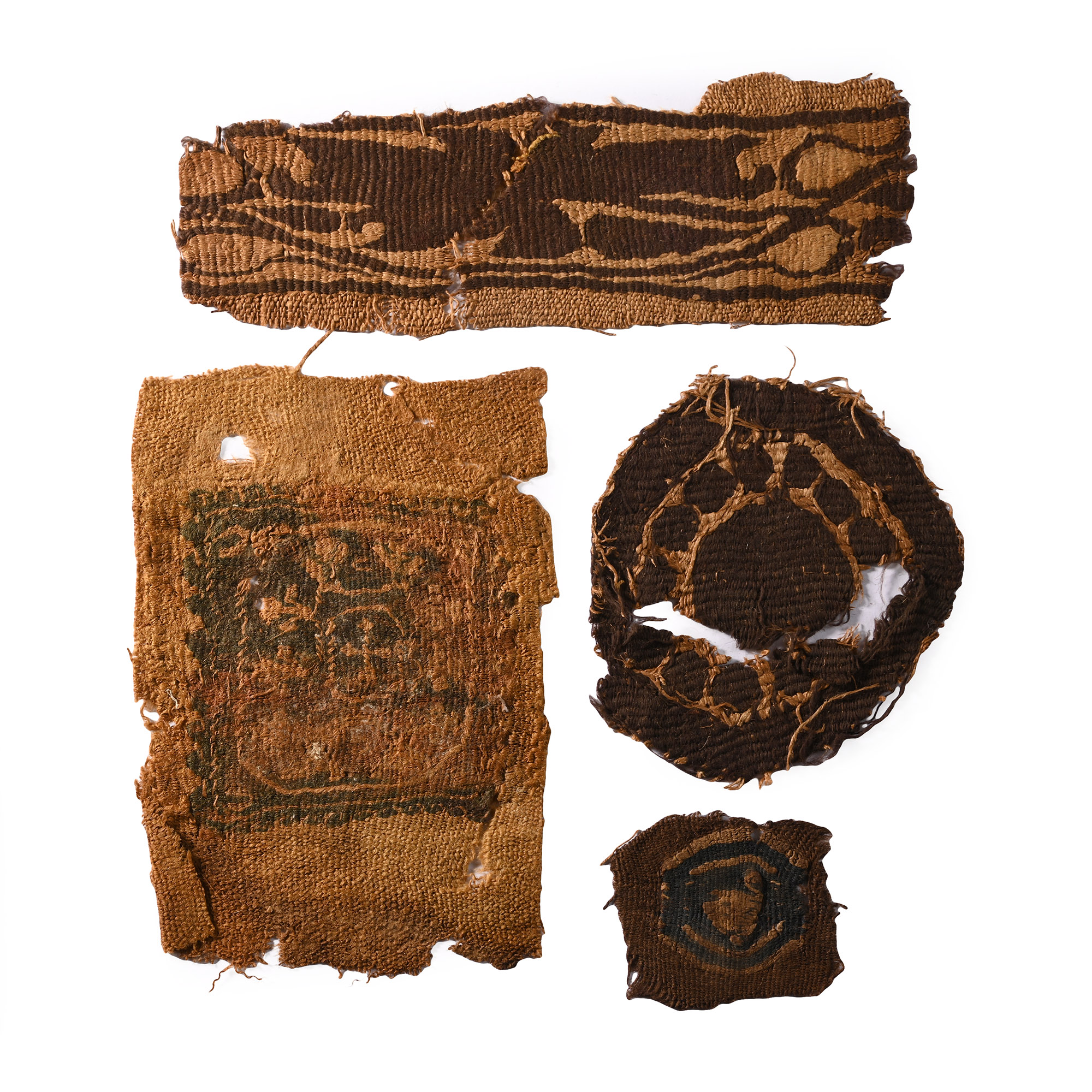 Egyptian Coptic Tunic Textile Fragments of Orbiculi, Segementa and Tablia with Animals, Geometric and Cross Decoration