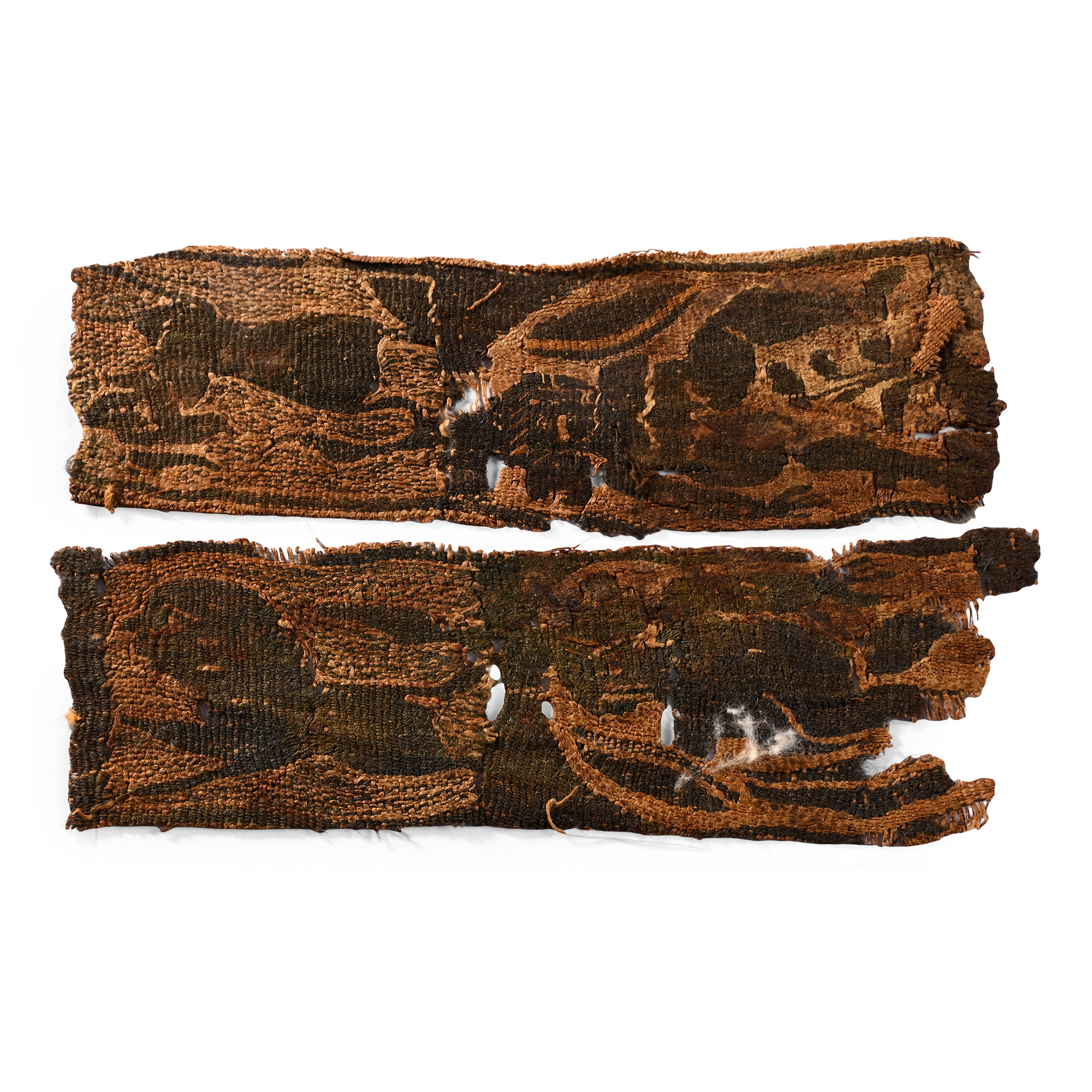 Egyptian Coptic Tunic Clavus Textile Fragments with Armed Puttoes, Lion and Hound