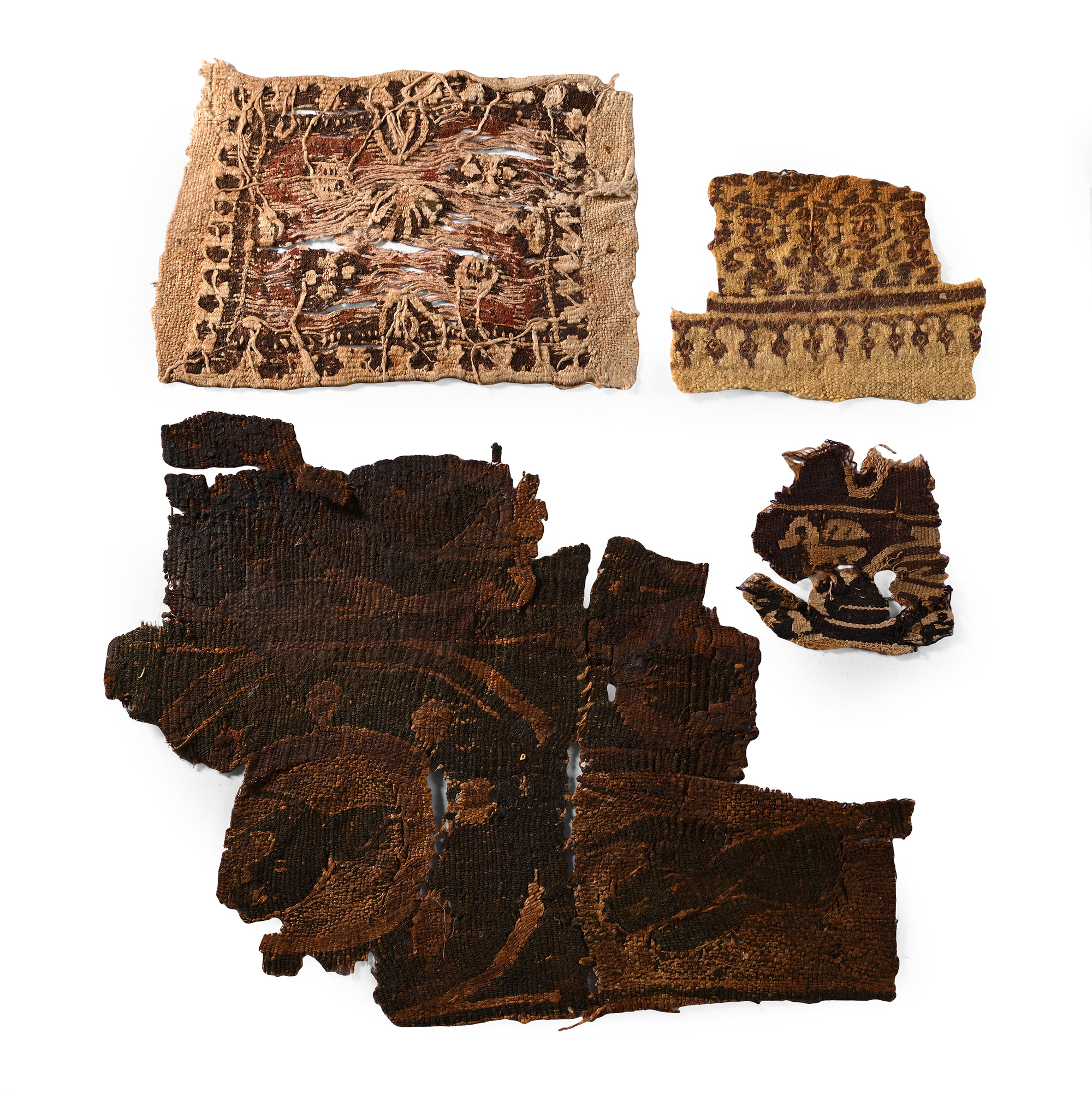 Egyptian Coptic Tunic Textile Fragments of Segmenta and Tablia with Figures, Animals and Geometric Decoration