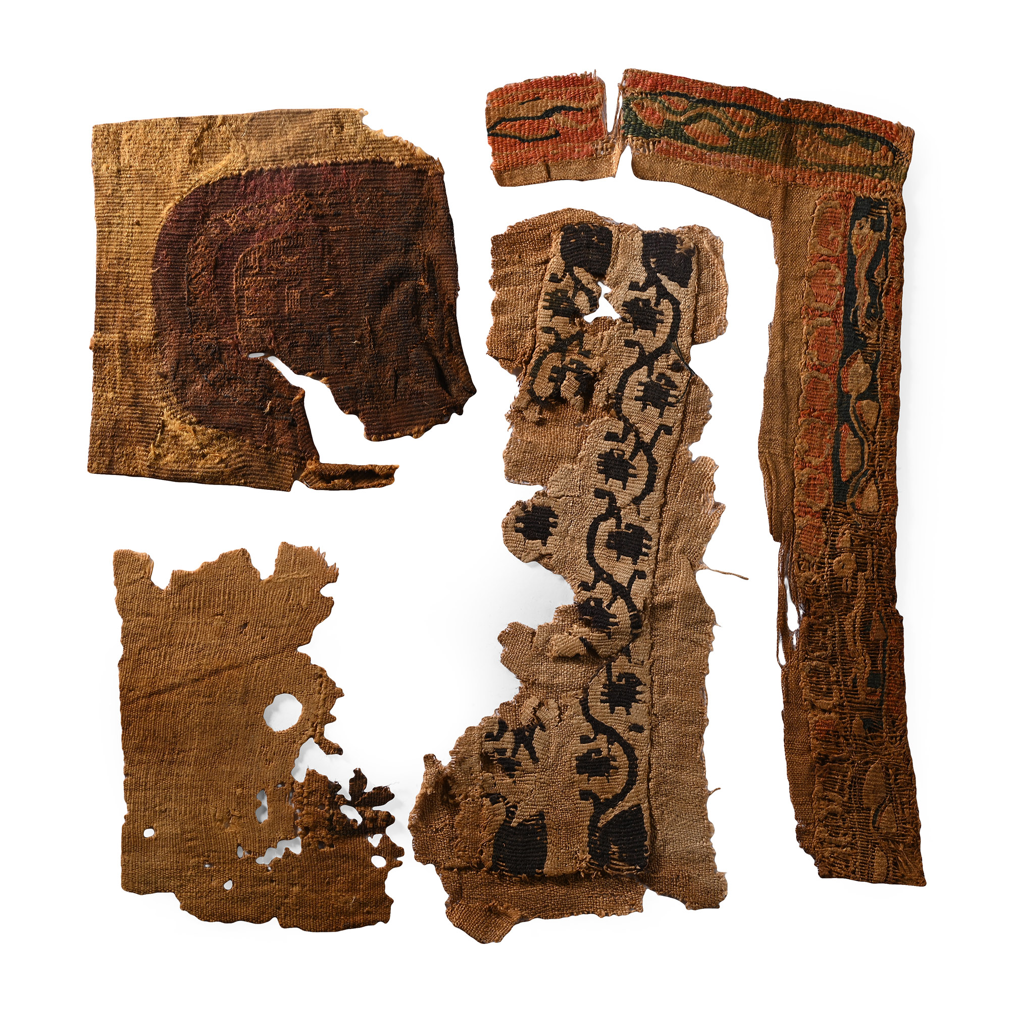 Egyptian Coptic Tunics Textile Fragments of Orbiculus and Segmenta with Animals and Geometric Decoration