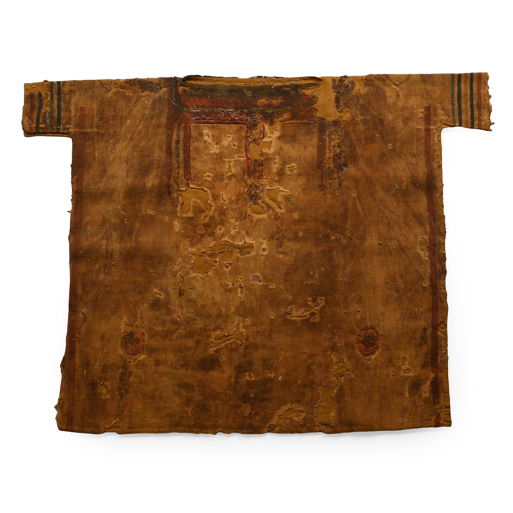 Large Egyptian Coptic Male Textile Tunic Embroided with Segmenta, Clavi, and Orbiculi with Human Figures