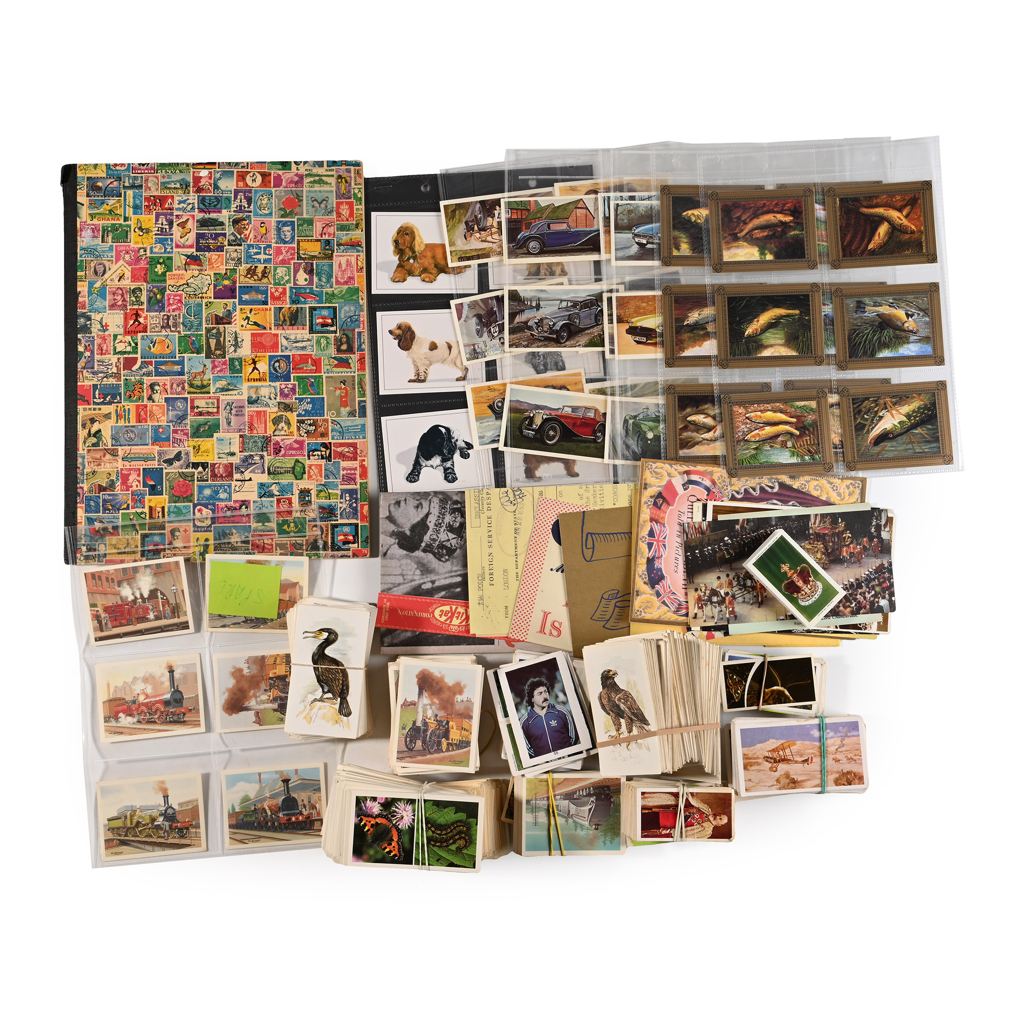 Large Quantity of British Cigarette Cards in Part Sets, Unused Plastic Leaves and a Stamp Album