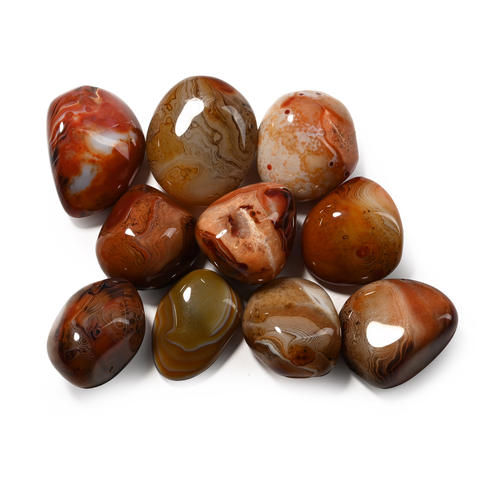Large Polished Banded Agate Pebble Collection