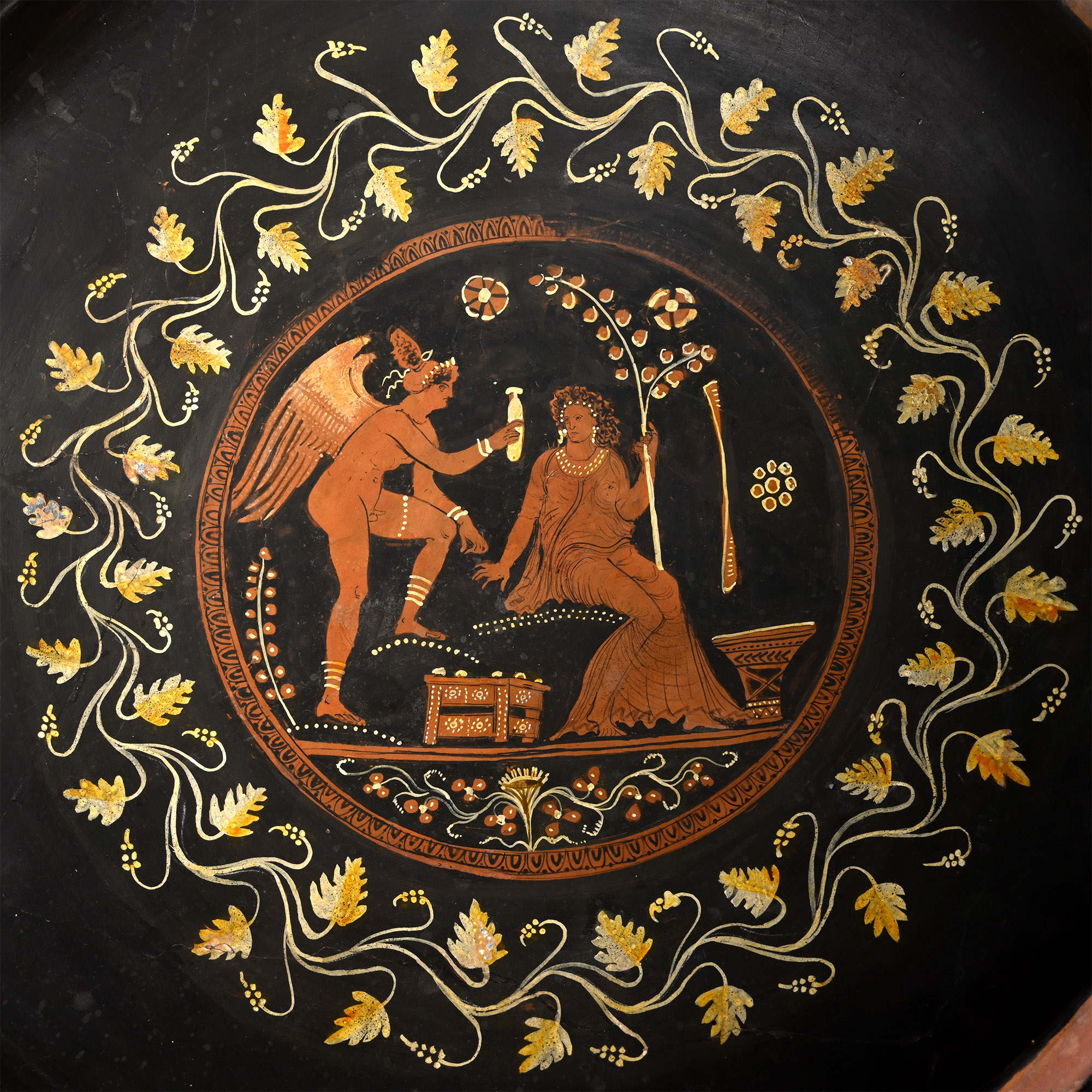 Very Large Greek Terracotta Kylix with Mythological Scene Attributed to the Darius Painter and His Circle