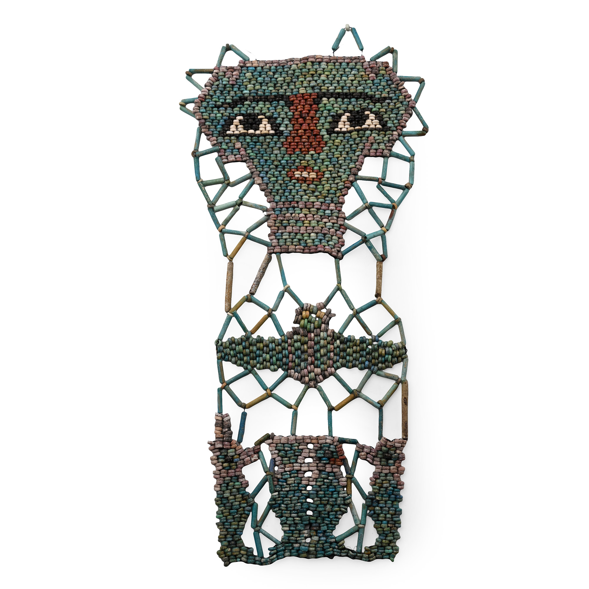 Egyptian Mummy Bead Mask with Four Sons of Horus and Winged Scarab