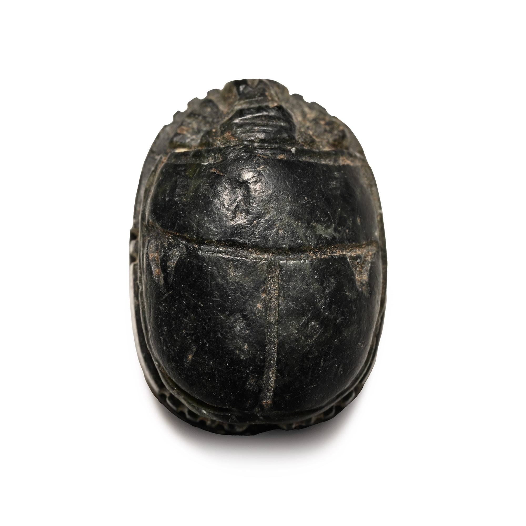 Egyptian Black Stone Scarab with Seated Figure