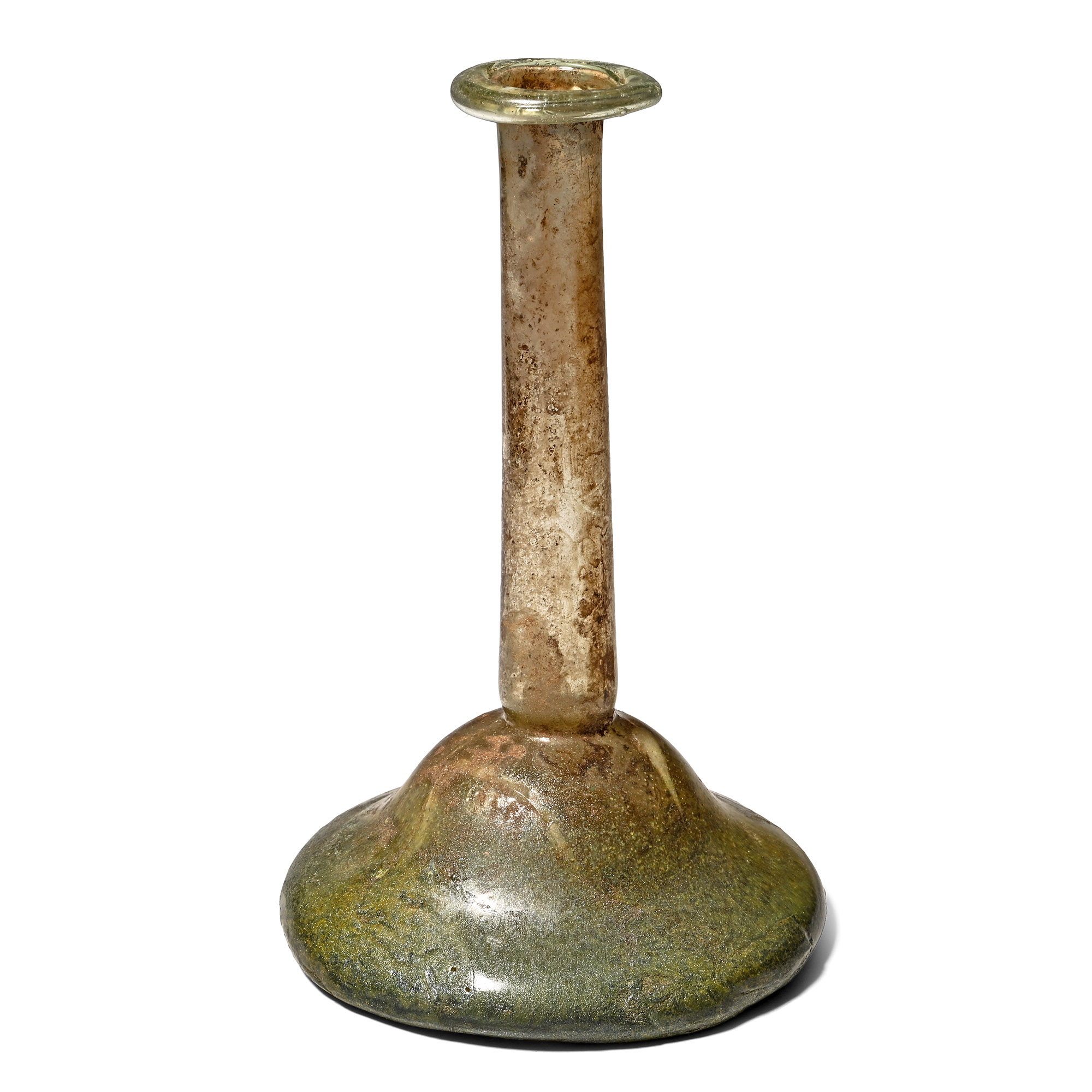 Large Roman Green Glass Candlestick Unguentarium
