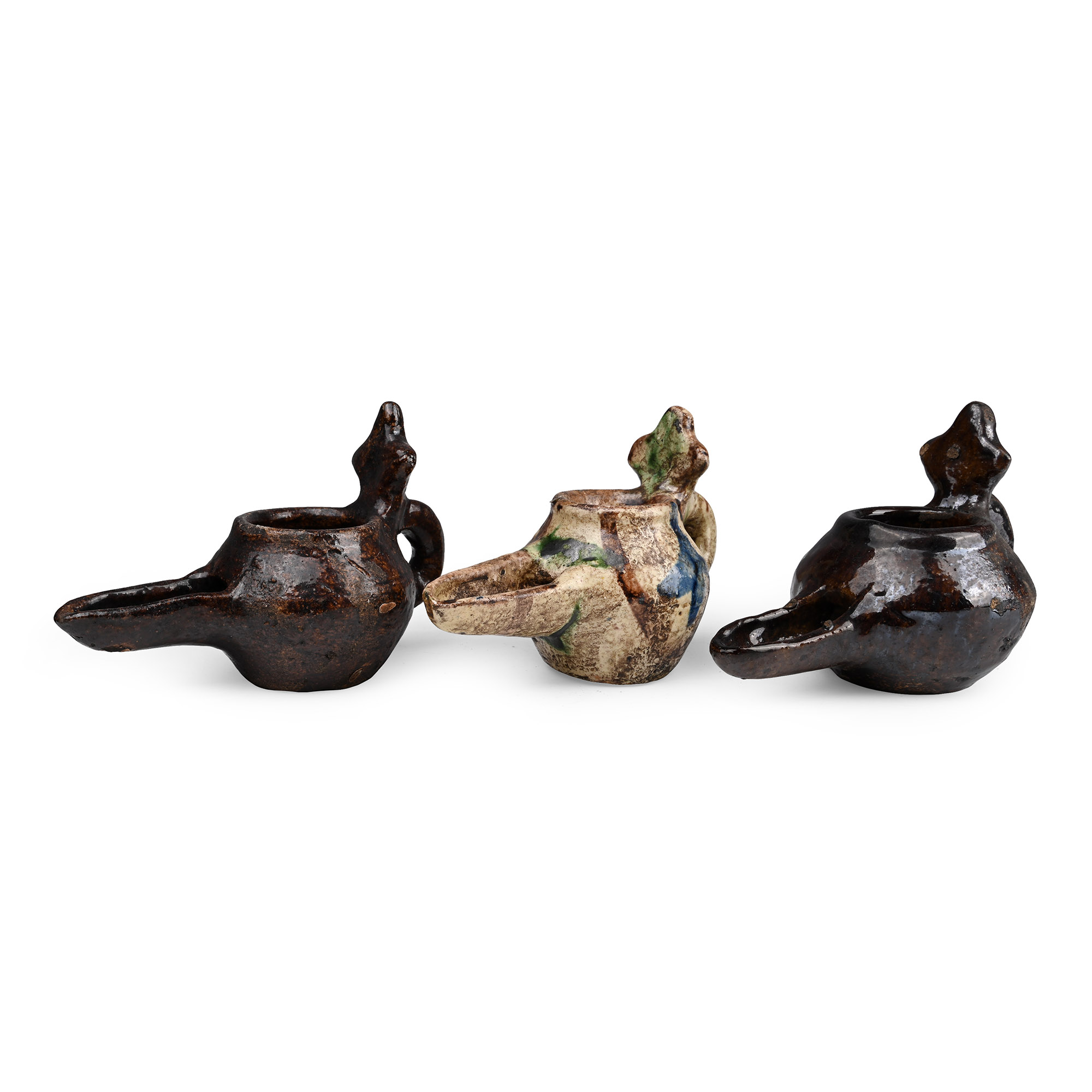 Western Asiatic Style Glazed Terracotta Oil Lamp Group