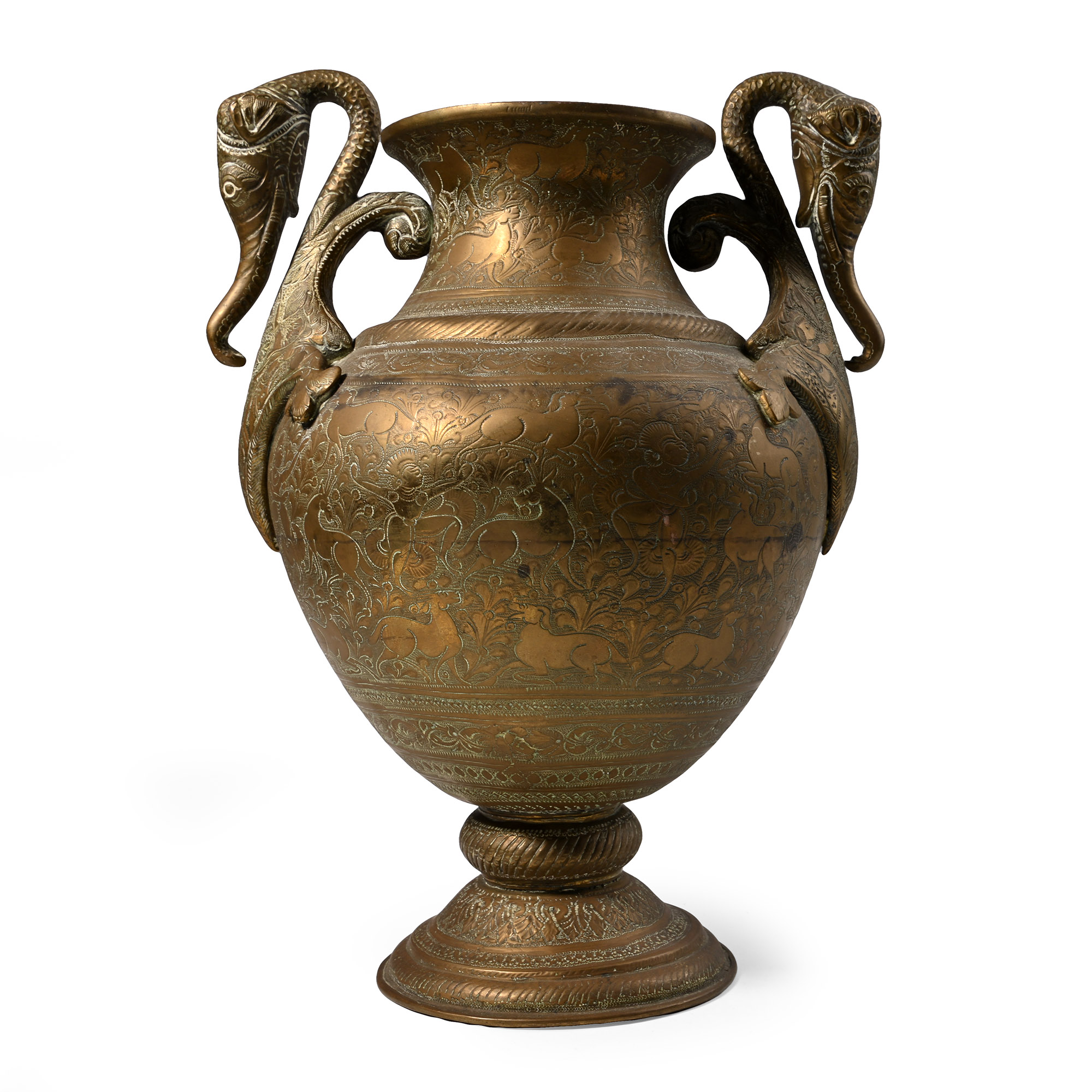 Antique Brass Vase with Elephant Handles