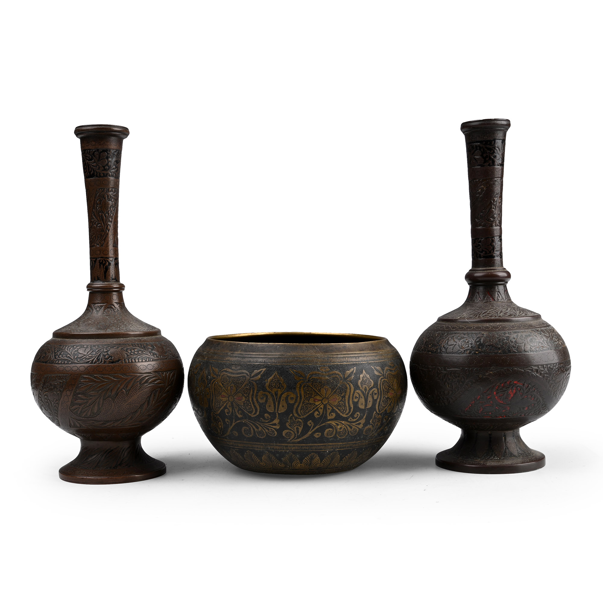 Vintage Enamelled Brass Vessel Group