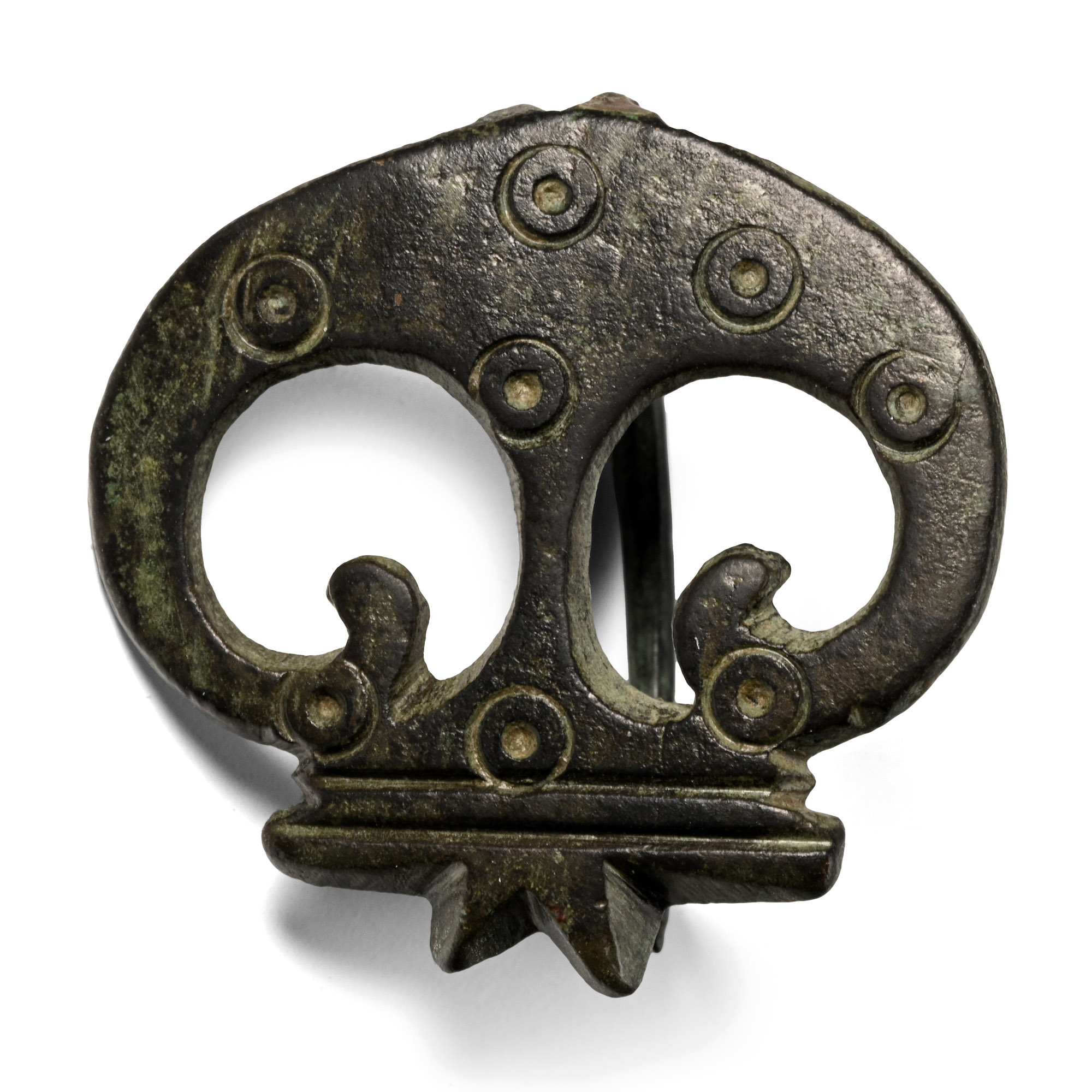 Roman Bronze Plate Brooch with Facing Bird Heads