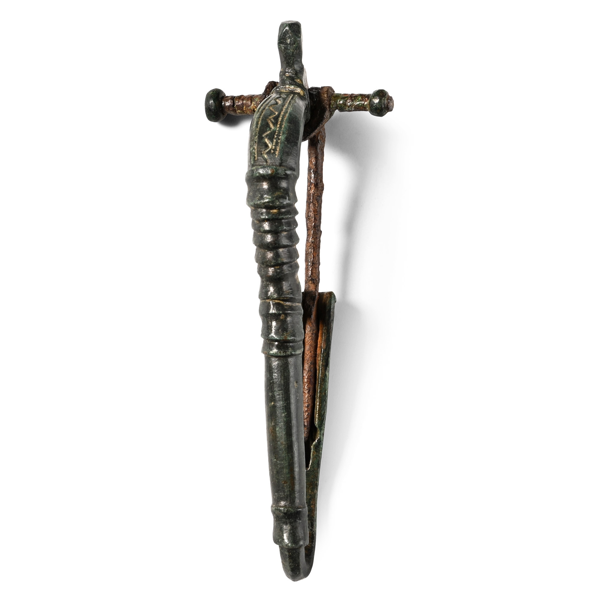 Large Roman Bronze Bow Brooch with Iron Pin