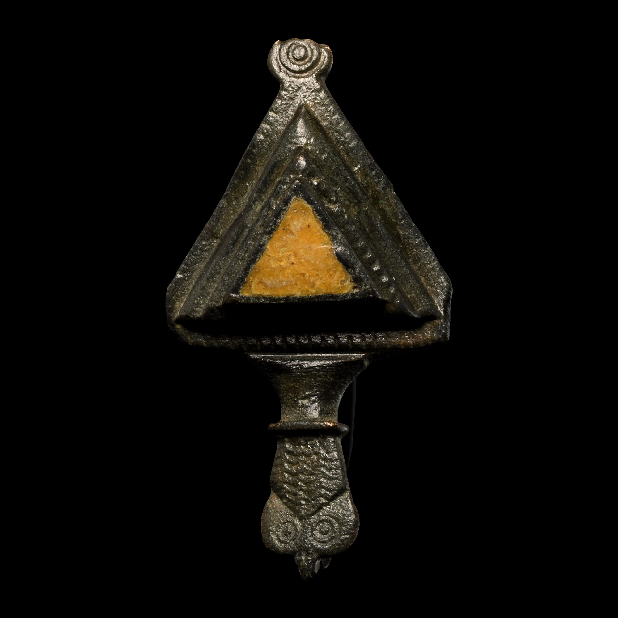 Roman Enamelled Bronze Tortoise-Headed Triangular Brooch