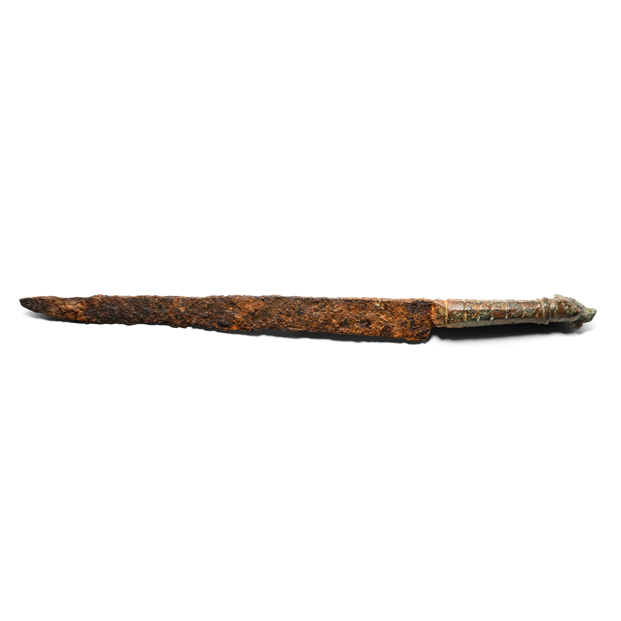 Roman Iron Knife with Bronze Dog's Head Handle