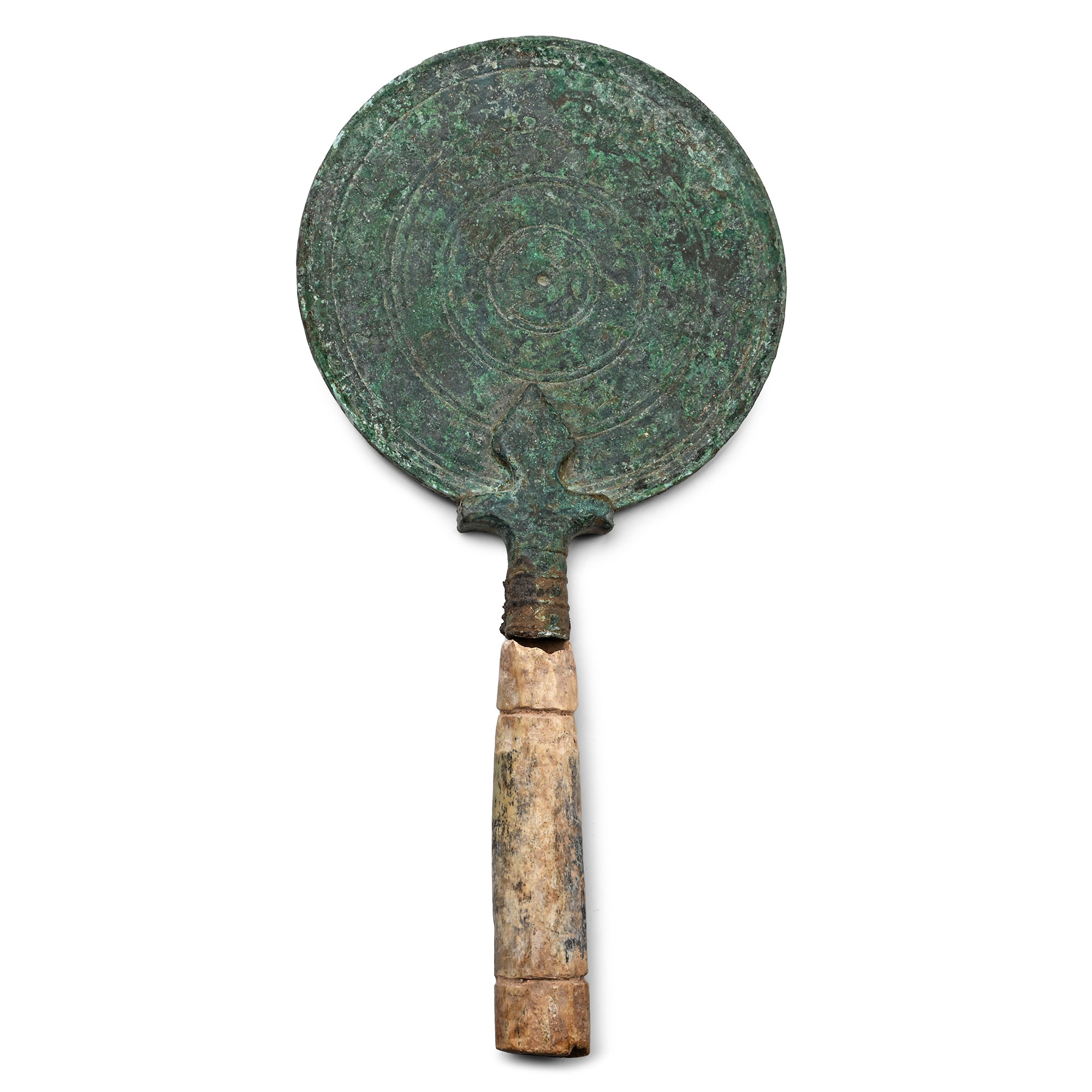 Greek Bronze Mirror with Bone Handle