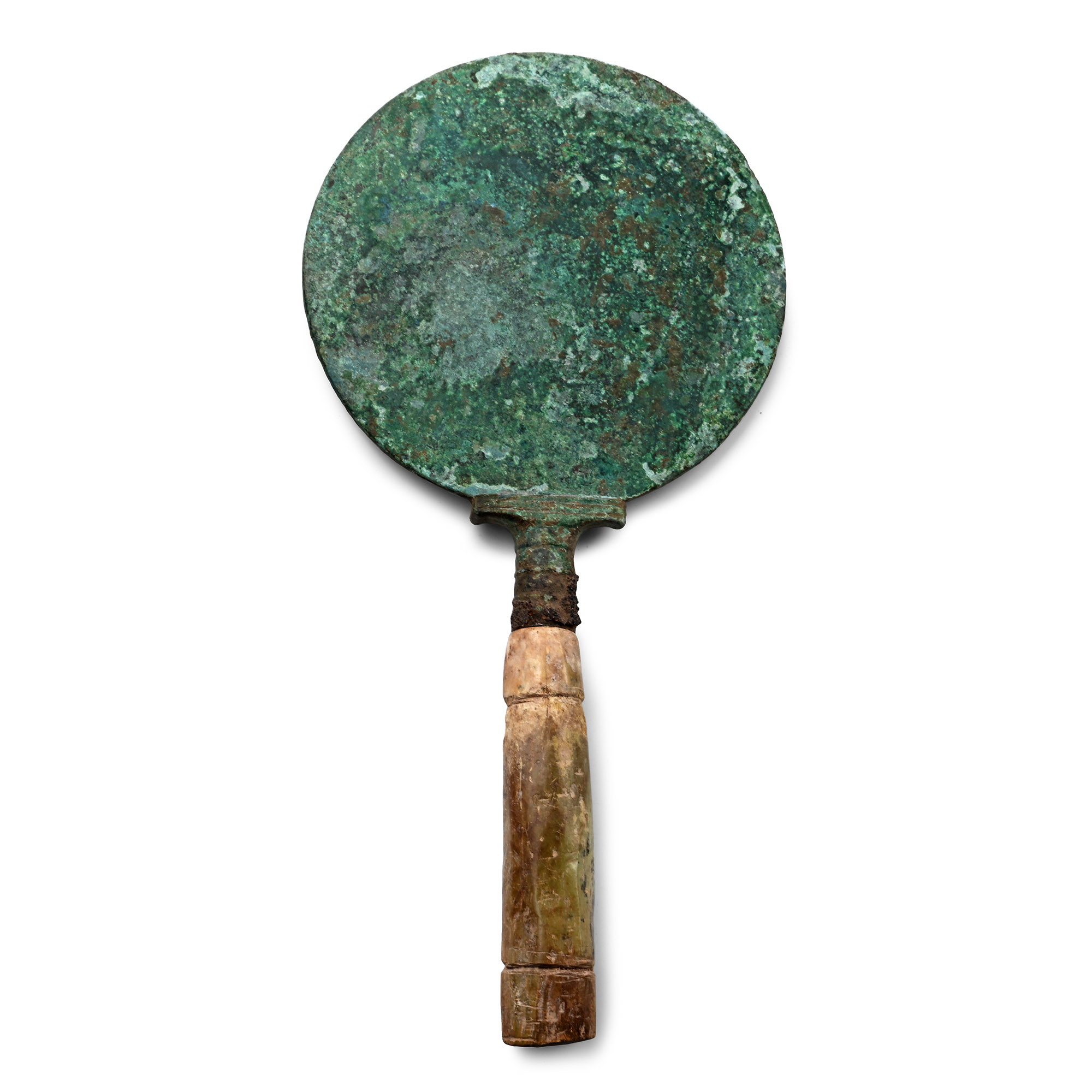 Greek Bronze Mirror with Bone Handle