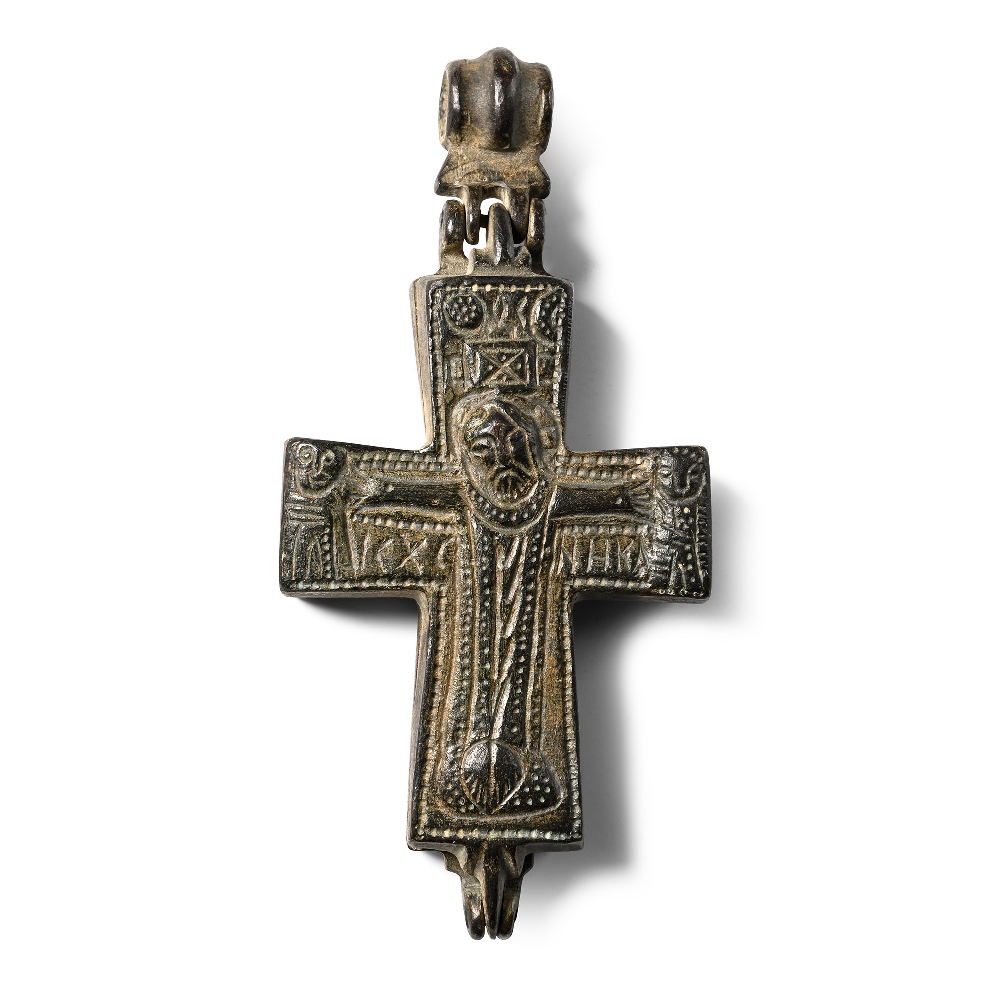 Large Byzantine Bronze Reliquary Cross Pendant