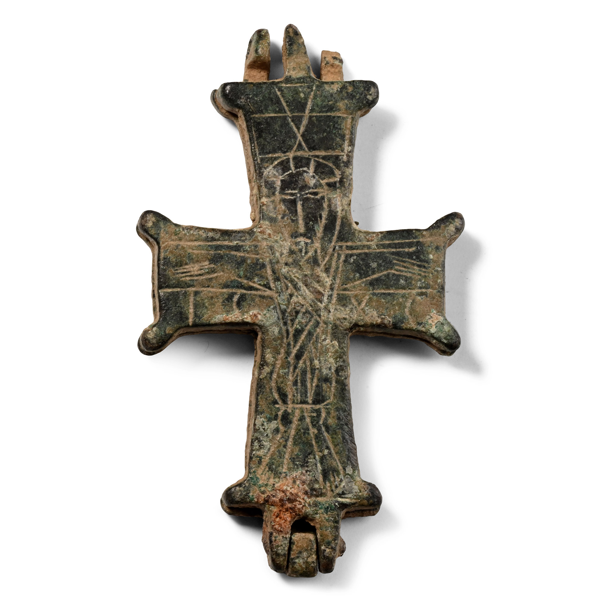 Byzantine Bronze Reliquary Cross Pendant