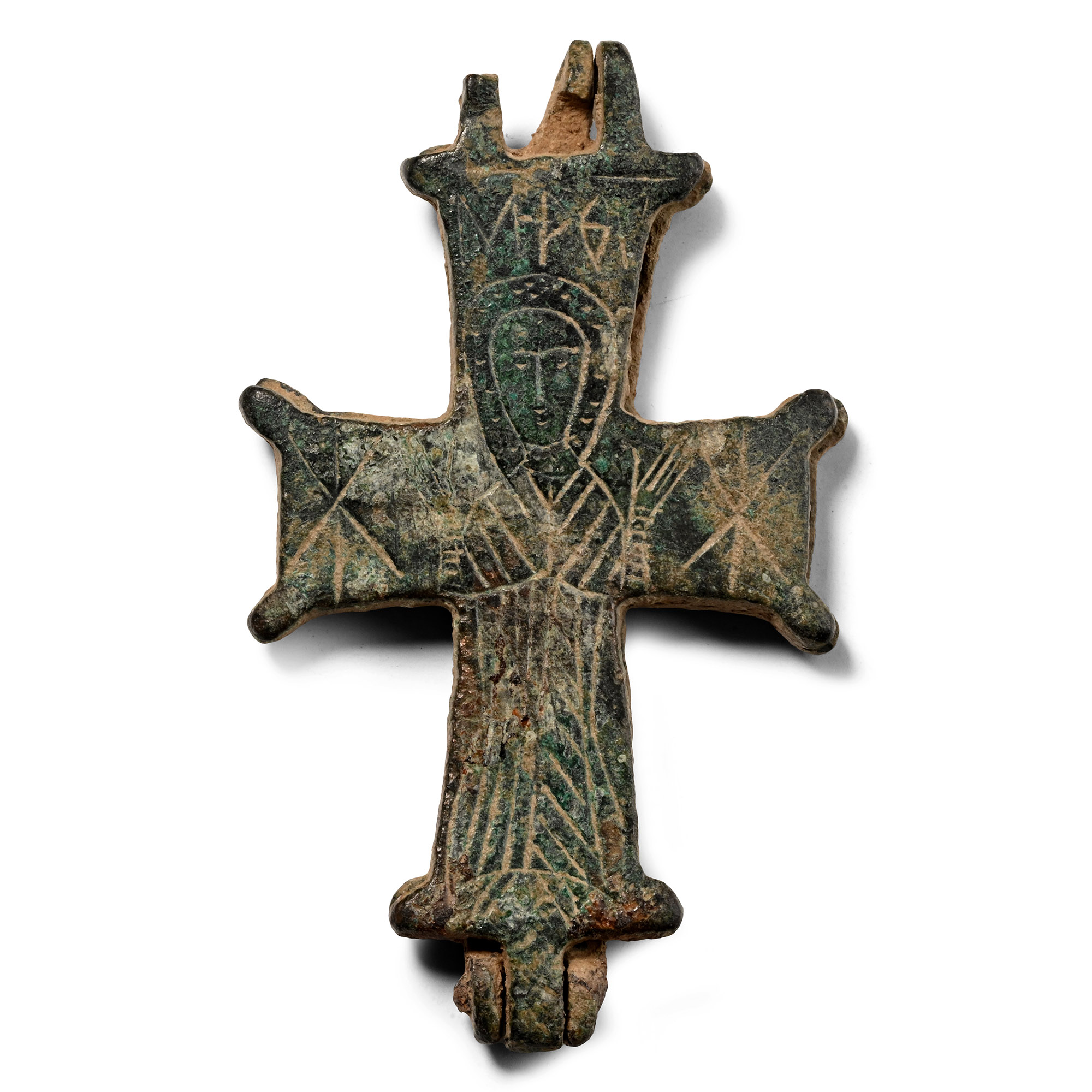 Byzantine Bronze Reliquary Cross Pendant