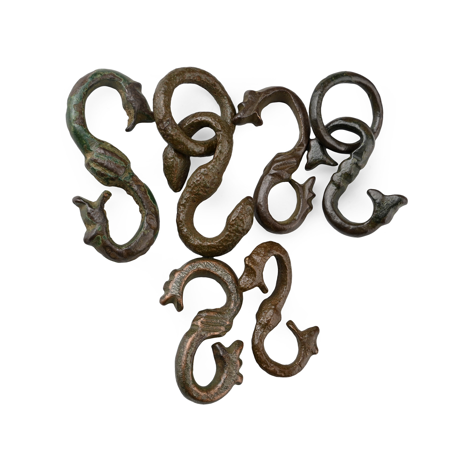 Medieval and Later Bronze Snake Type Dagger Belt Hanger Group