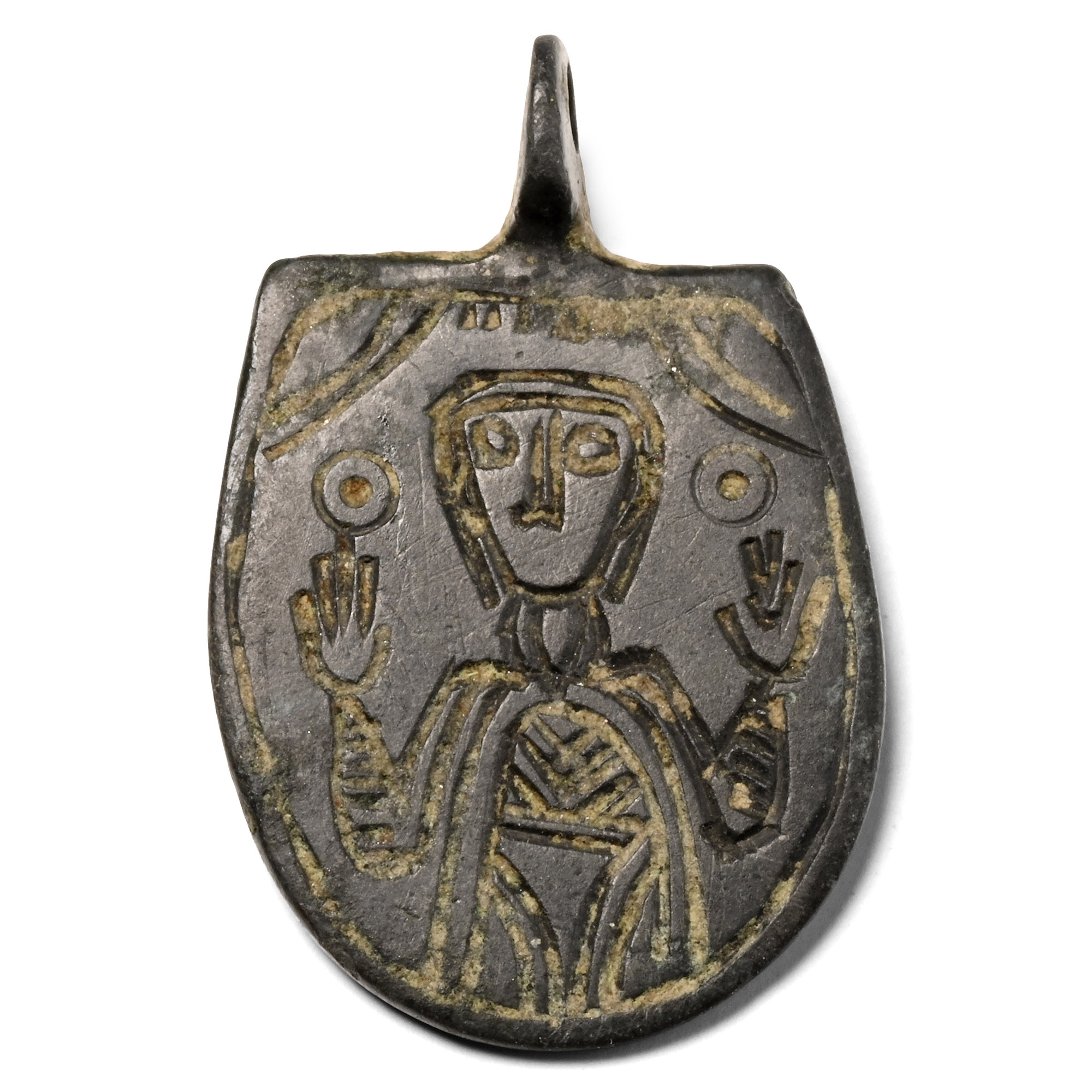 Byzantine Bronze Pendant with Saint