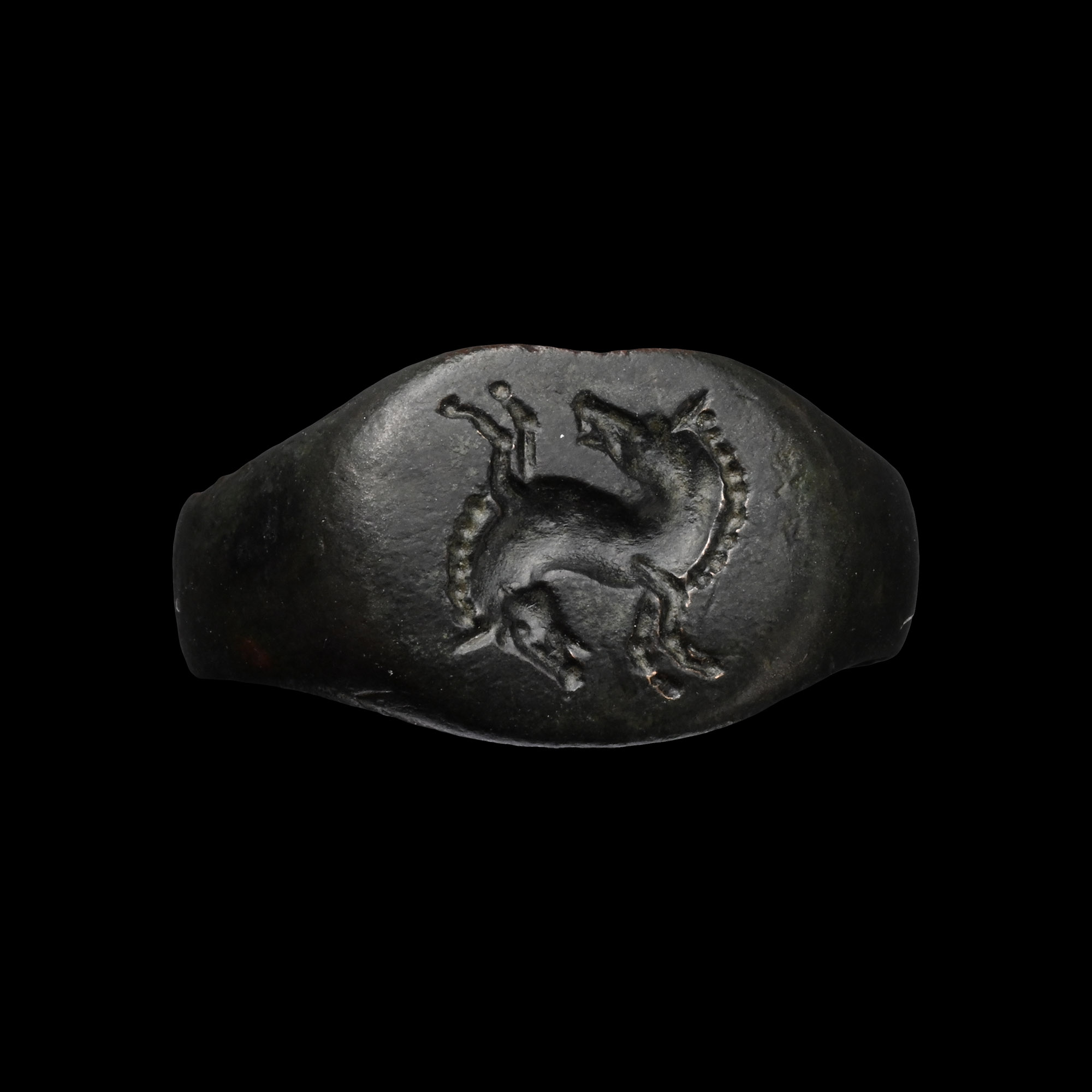 Greek Bronze Ring with Horse Protomes
