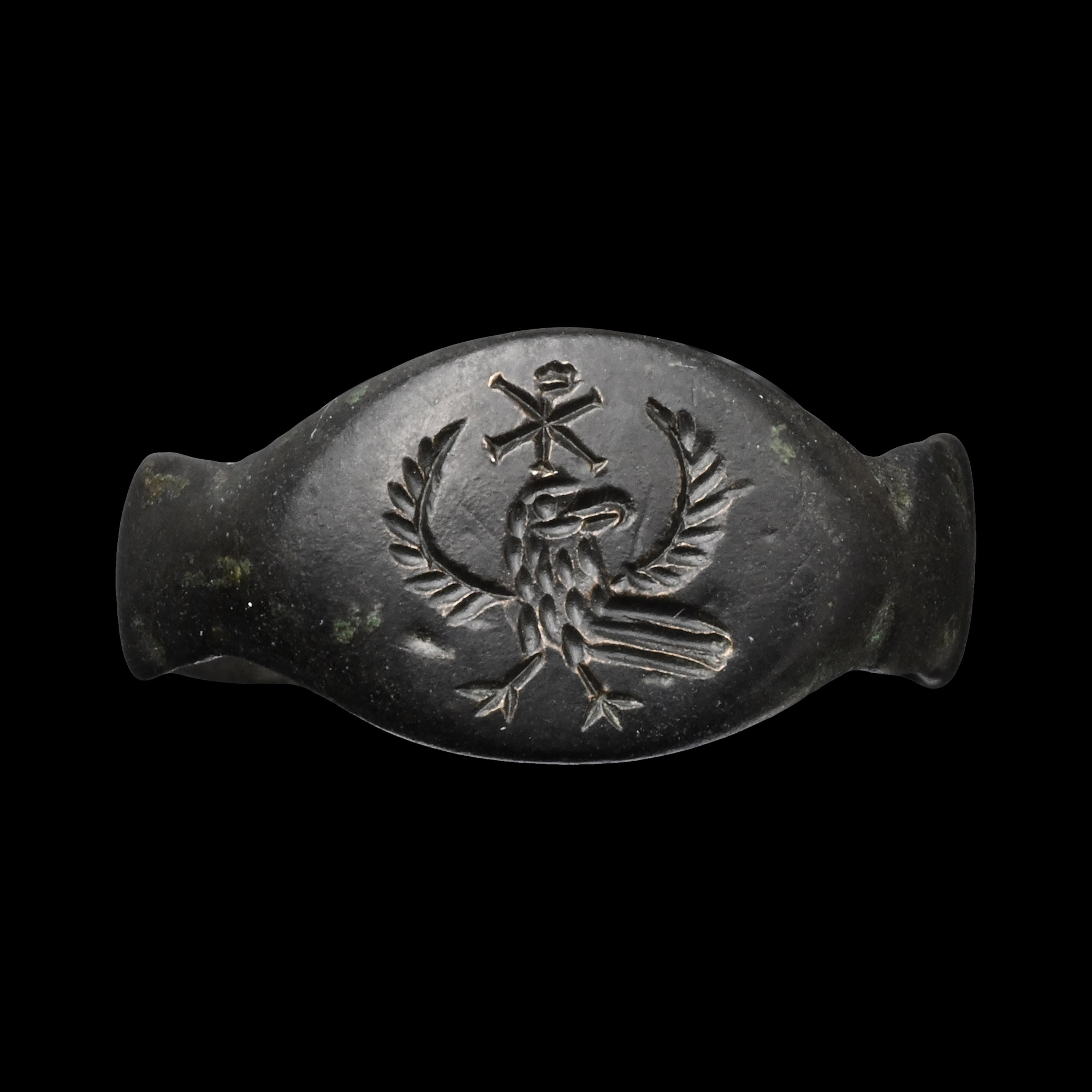 Byzantine Bronze Ring with Eagle and Christogram