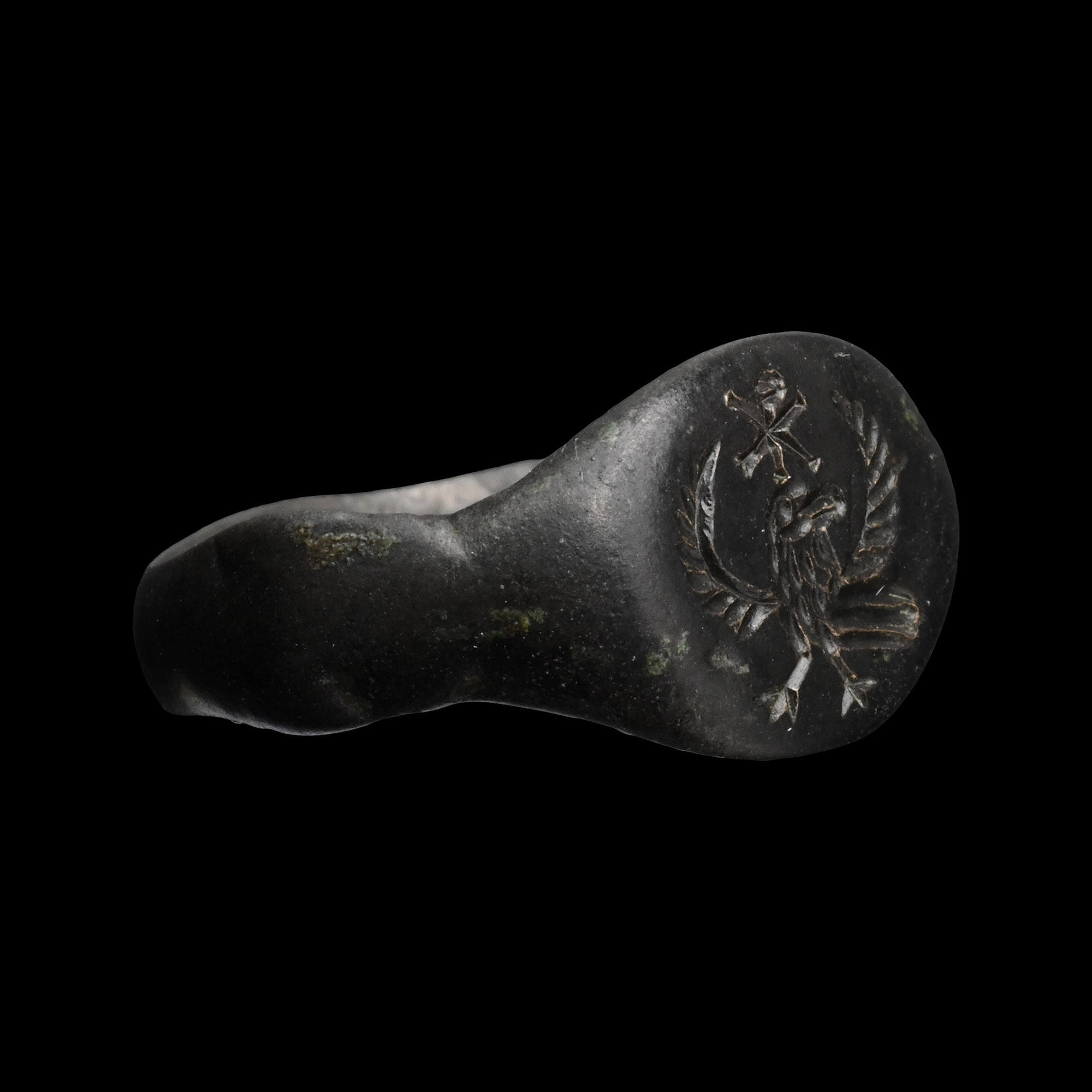 Byzantine Bronze Ring with Eagle and Christogram
