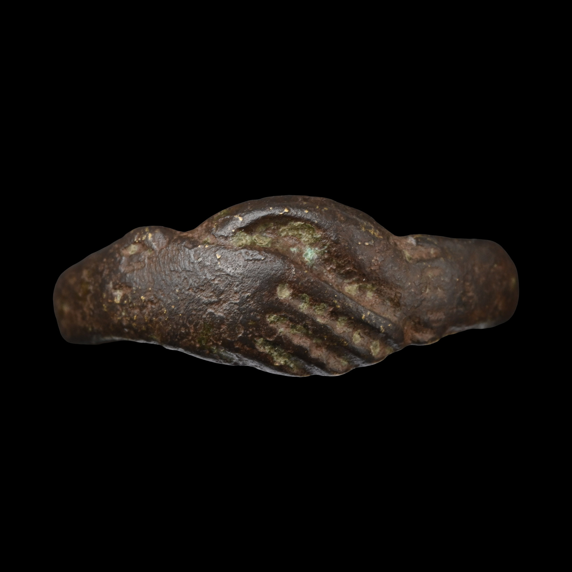 Tudor Period Bronze Clasped Hands Betrothal Ring